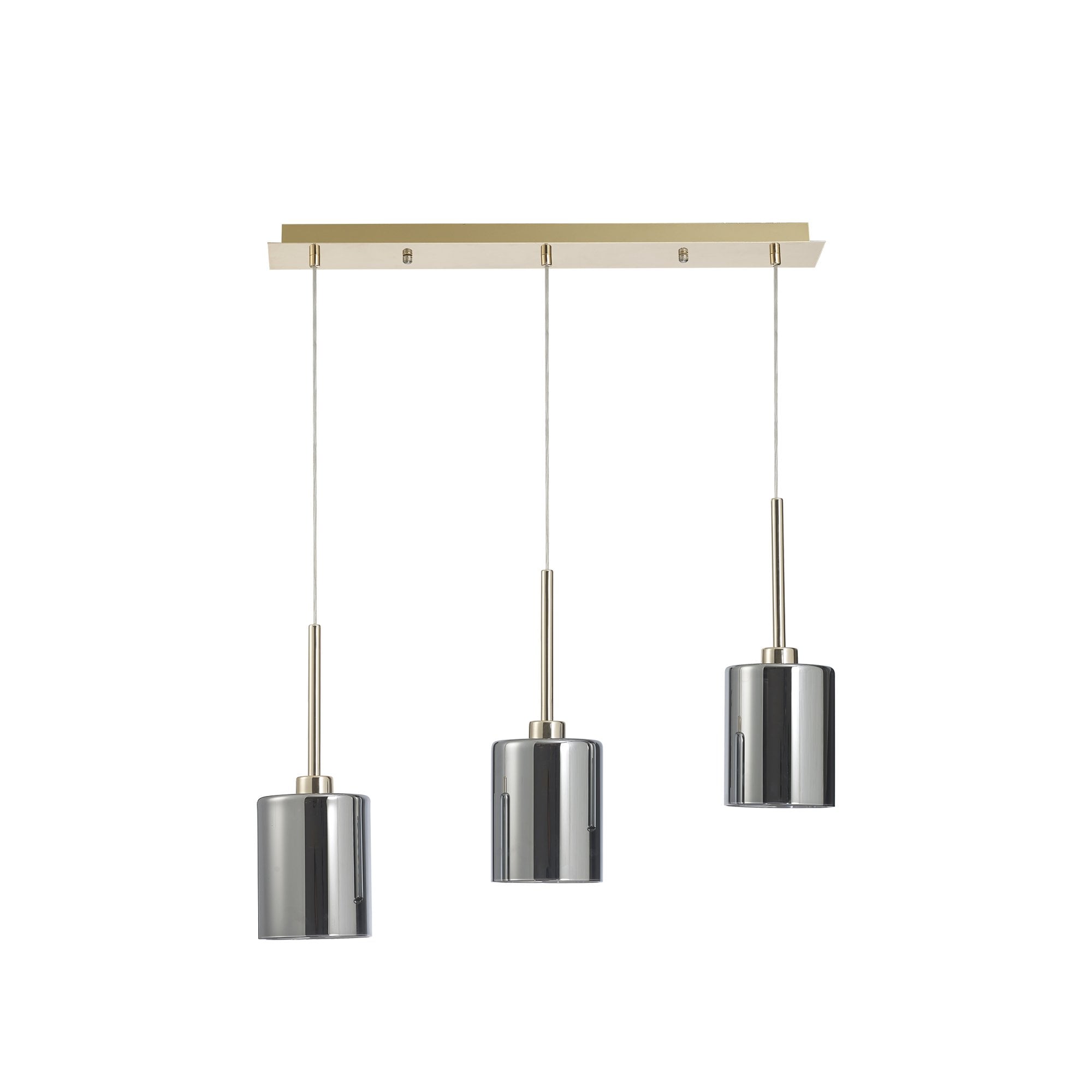 Fabula Tamworth 3 Light Linear Pendant - Medium Cylinder Shades - French Gold & Chrome Glass