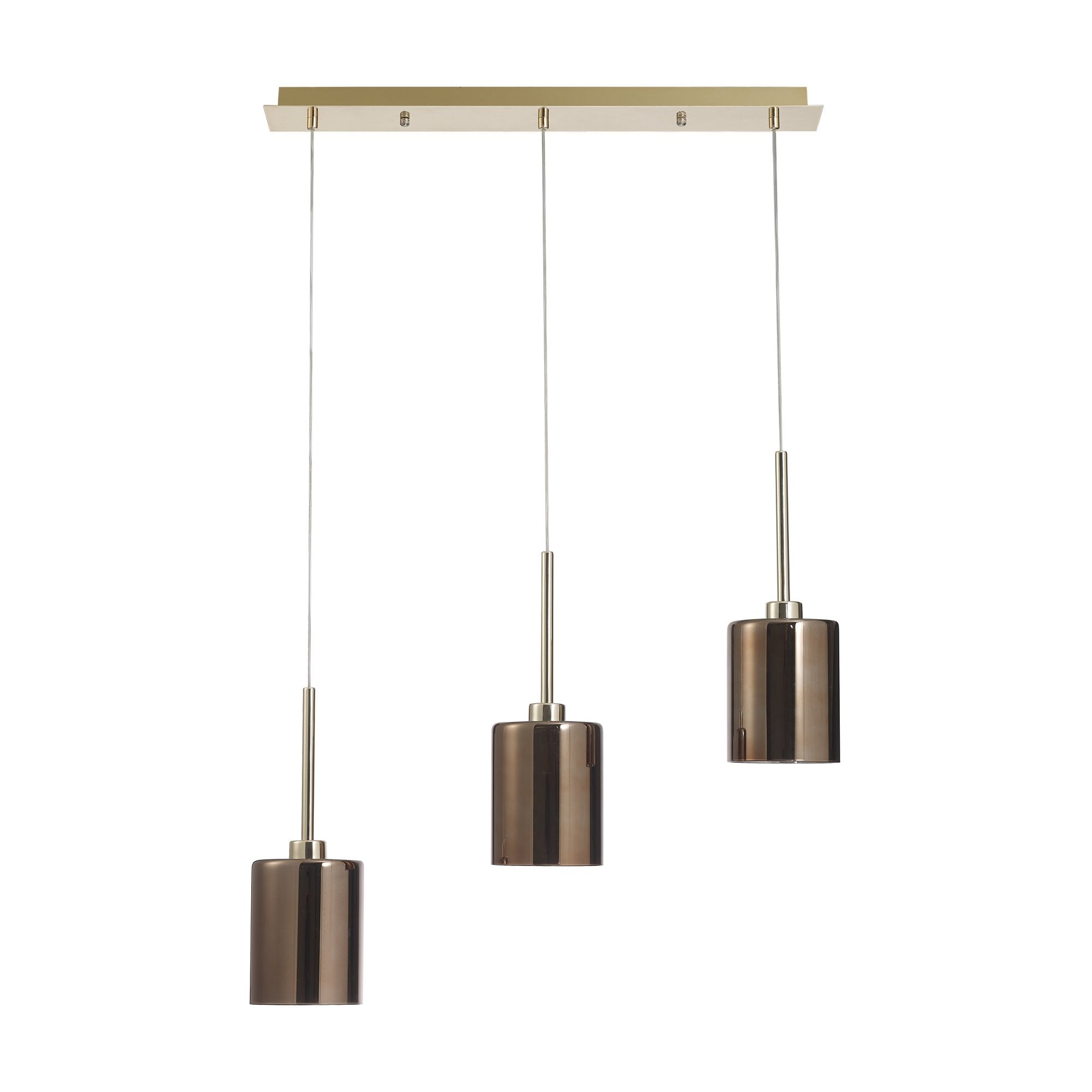 Fabula Tamworth 3 Light Linear Pendant - Medium Cylinder Shades - French Gold & Copper Glass