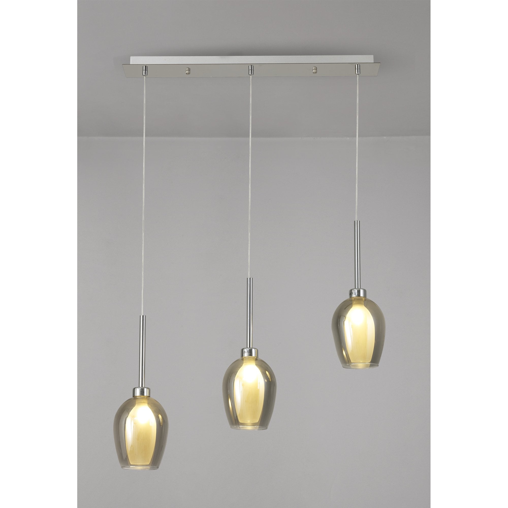 Fabula Tamworth 3 Light Linear Pendant - Wine Glass Shades with Inner Frosted Glass - French Gold, Smoked & Frosted Glass