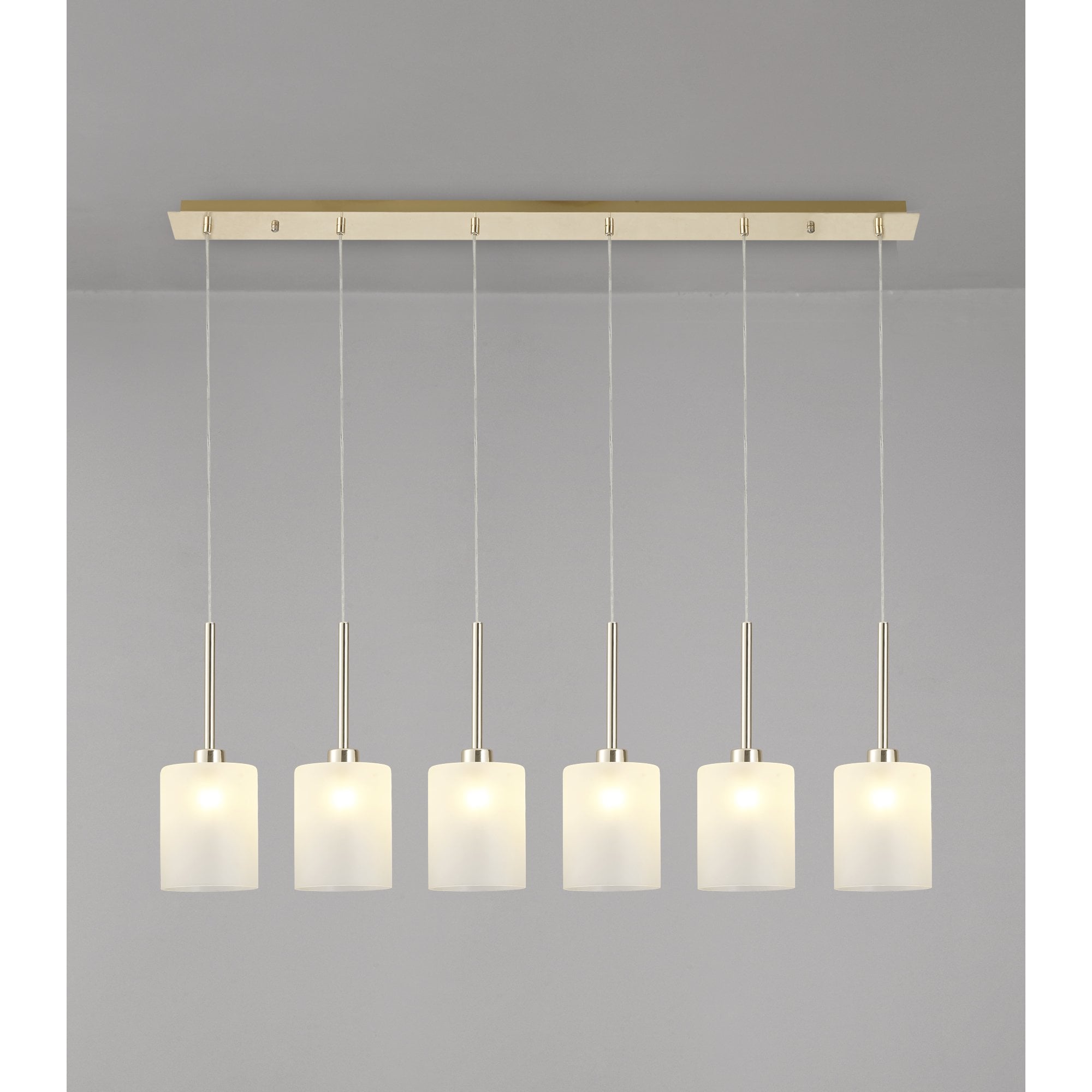 Fabula Tamworth 6 Light Linear Pendant - Medium Cylinder Shades - French Gold & Frosted Glass