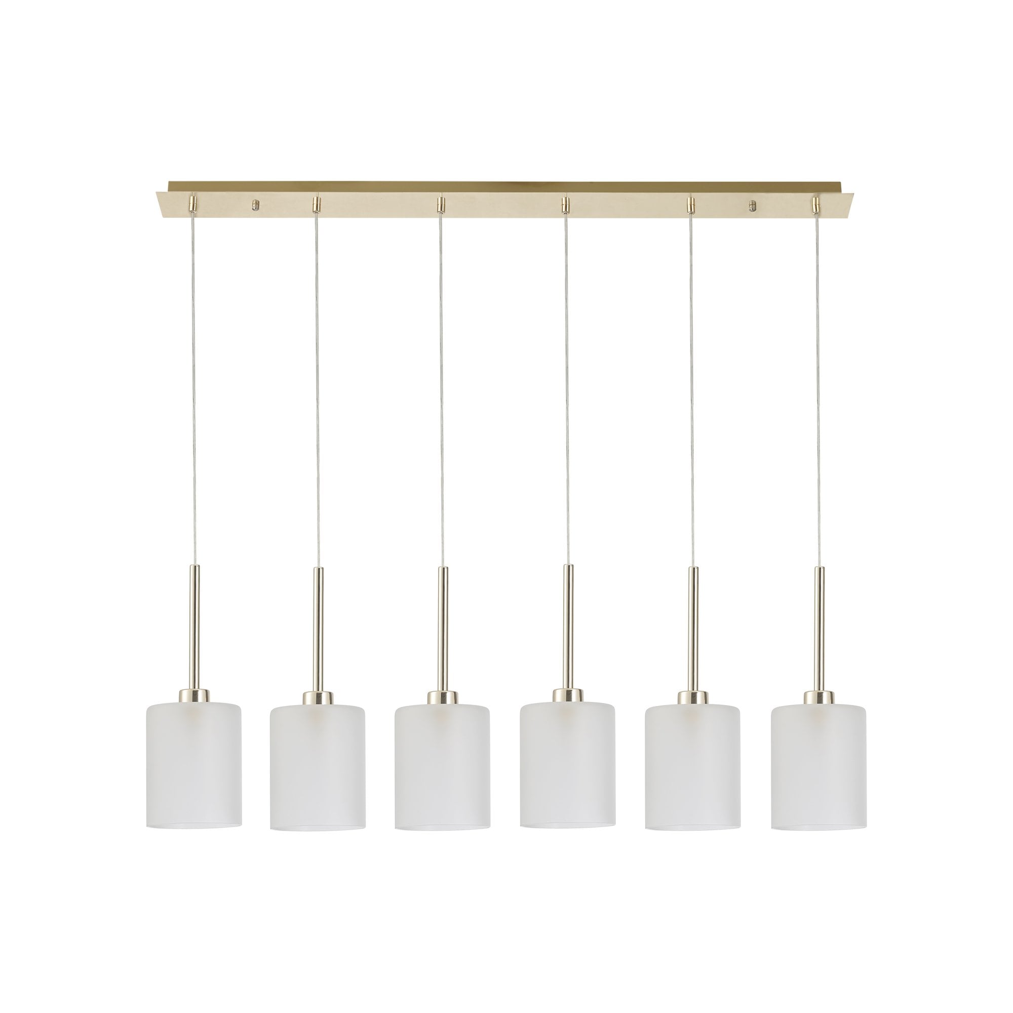Fabula Tamworth 6 Light Linear Pendant - Medium Cylinder Shades - French Gold & Frosted Glass