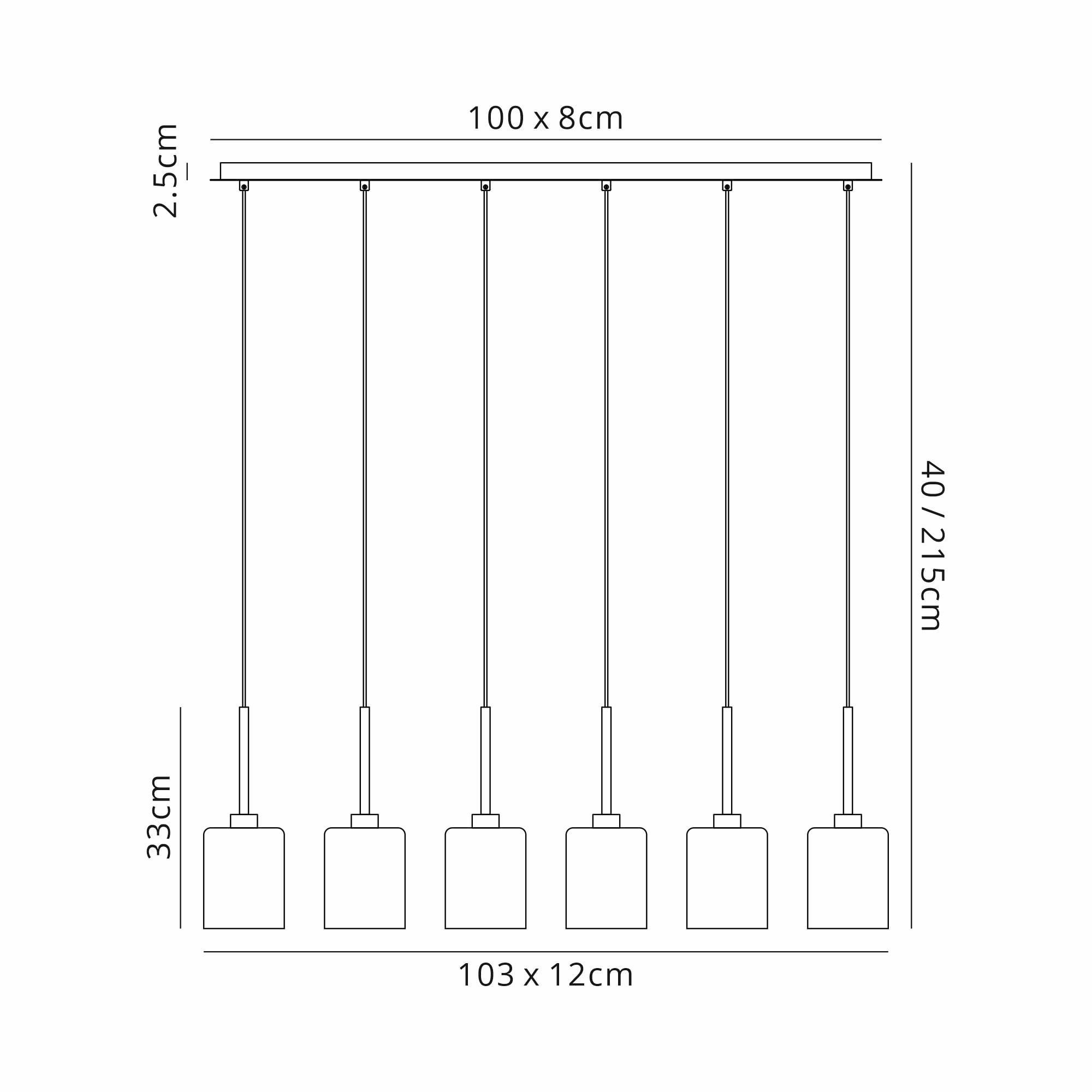 Fabula Tamworth 6 Light Linear Pendant - Medium Cylinder Shades - French Gold & Clear Glass