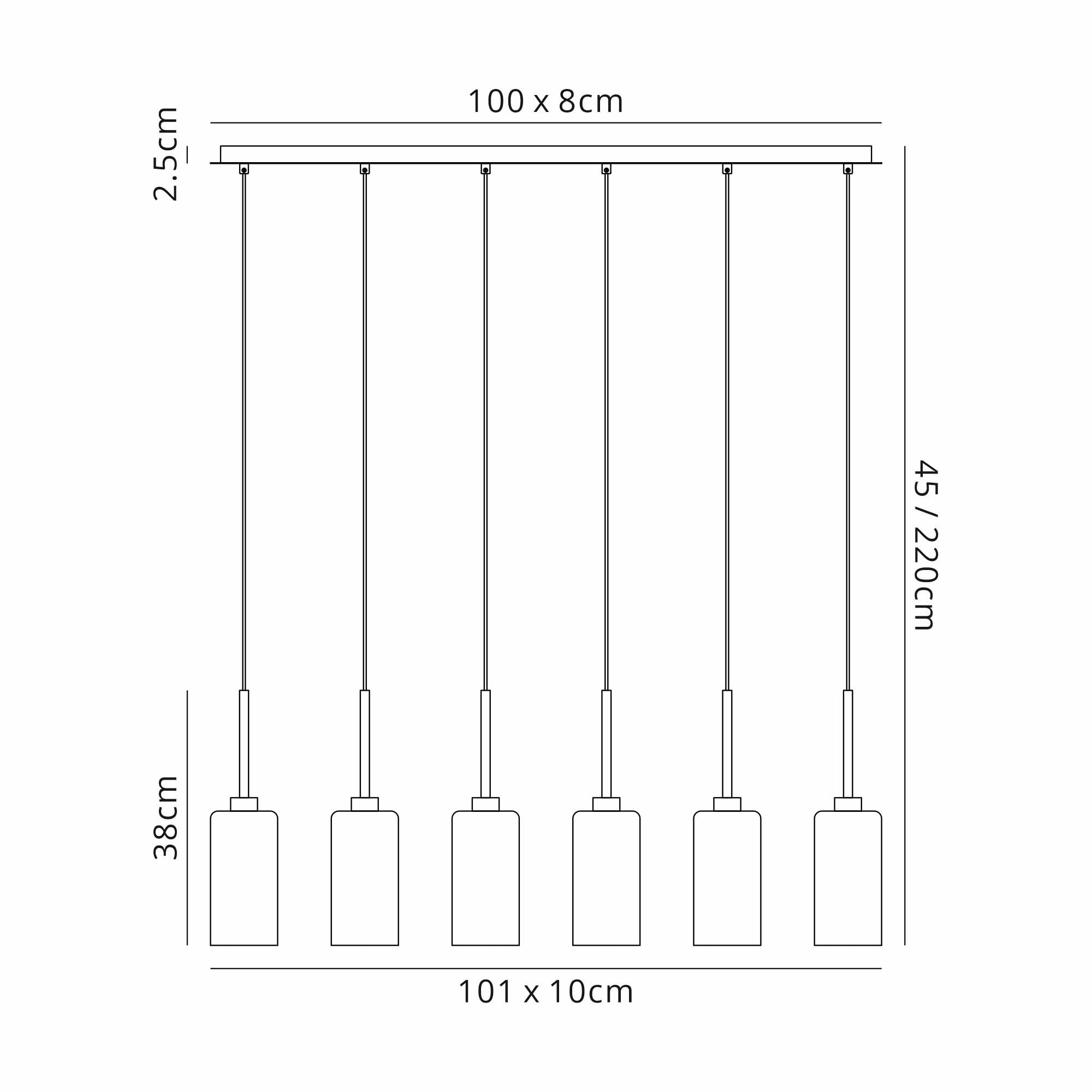 Fabula Tamworth 6 Light Linear Pendant - Tall Cylinder Shades - French Gold & Smoked Glass