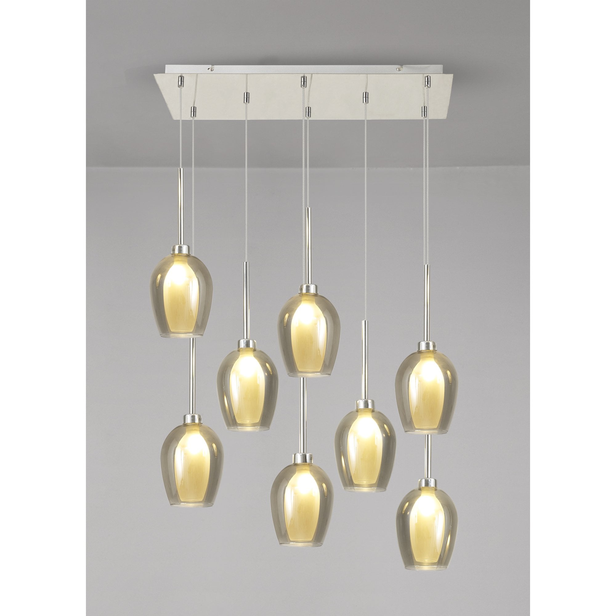 Fabula Tamworth 6 Light Linear Pendant - Wine Glass Shades with Inner Frosted Glass - French Gold, Smoked & Frosted Glass