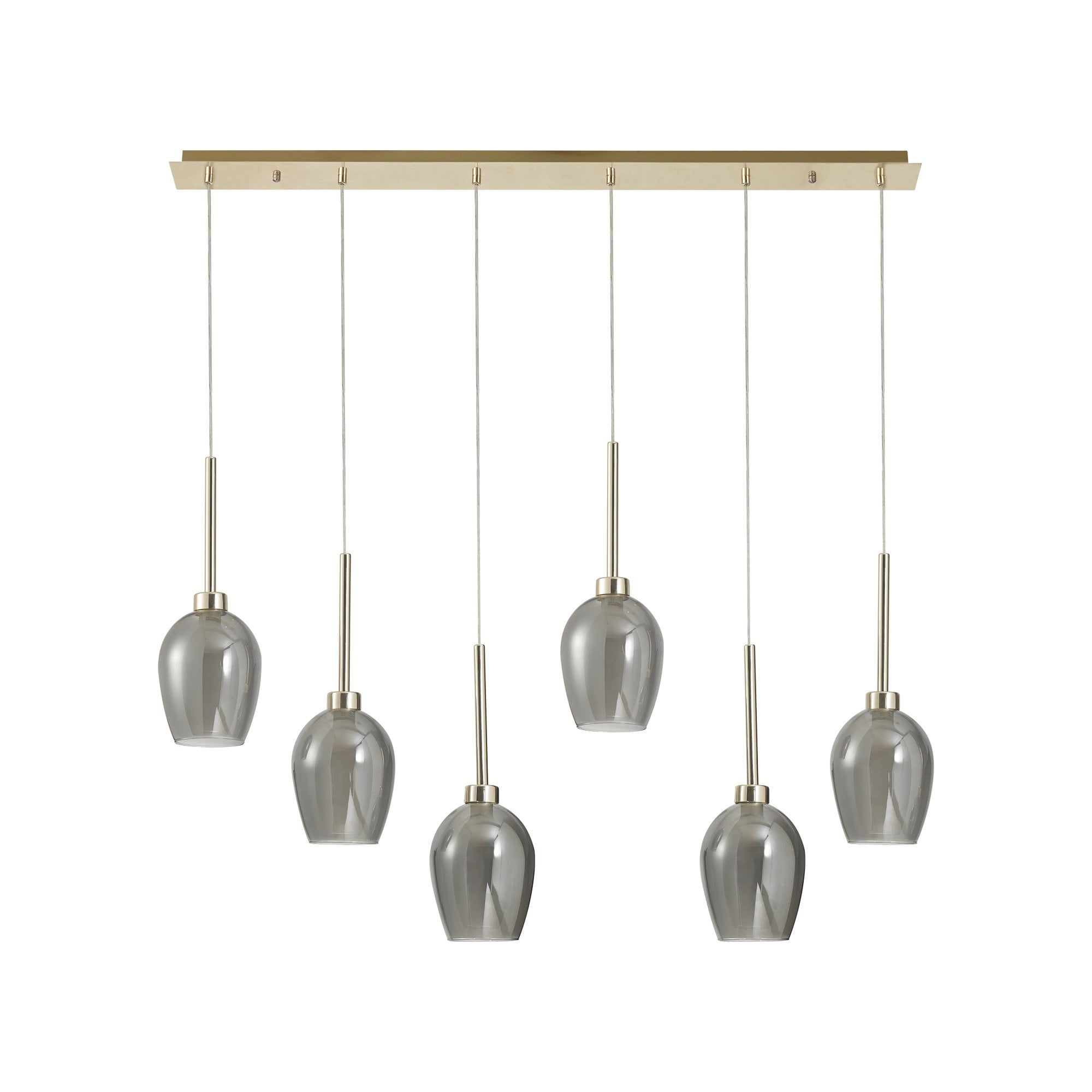 Fabula Tamworth 6 Light Linear Pendant - Wine Glass Shades with Inner Frosted Glass - French Gold, Smoked & Frosted Glass