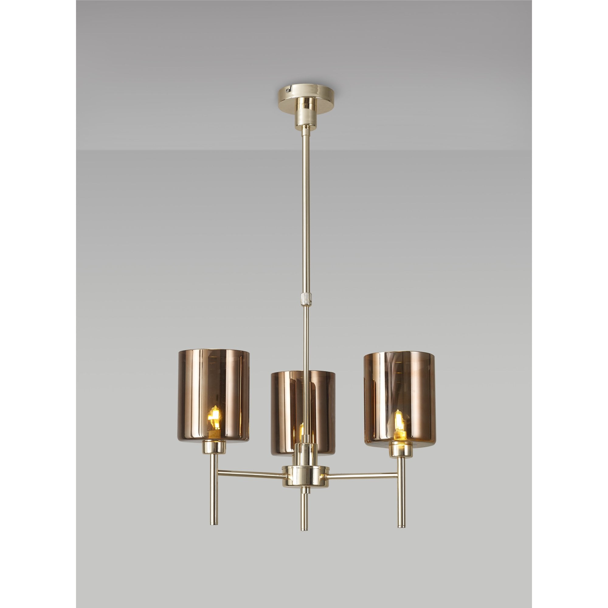 Fabula Tamworth 3 Light Telescopic Semi Flush - Medium Cylinder Shades - French Gold & Copper Glass