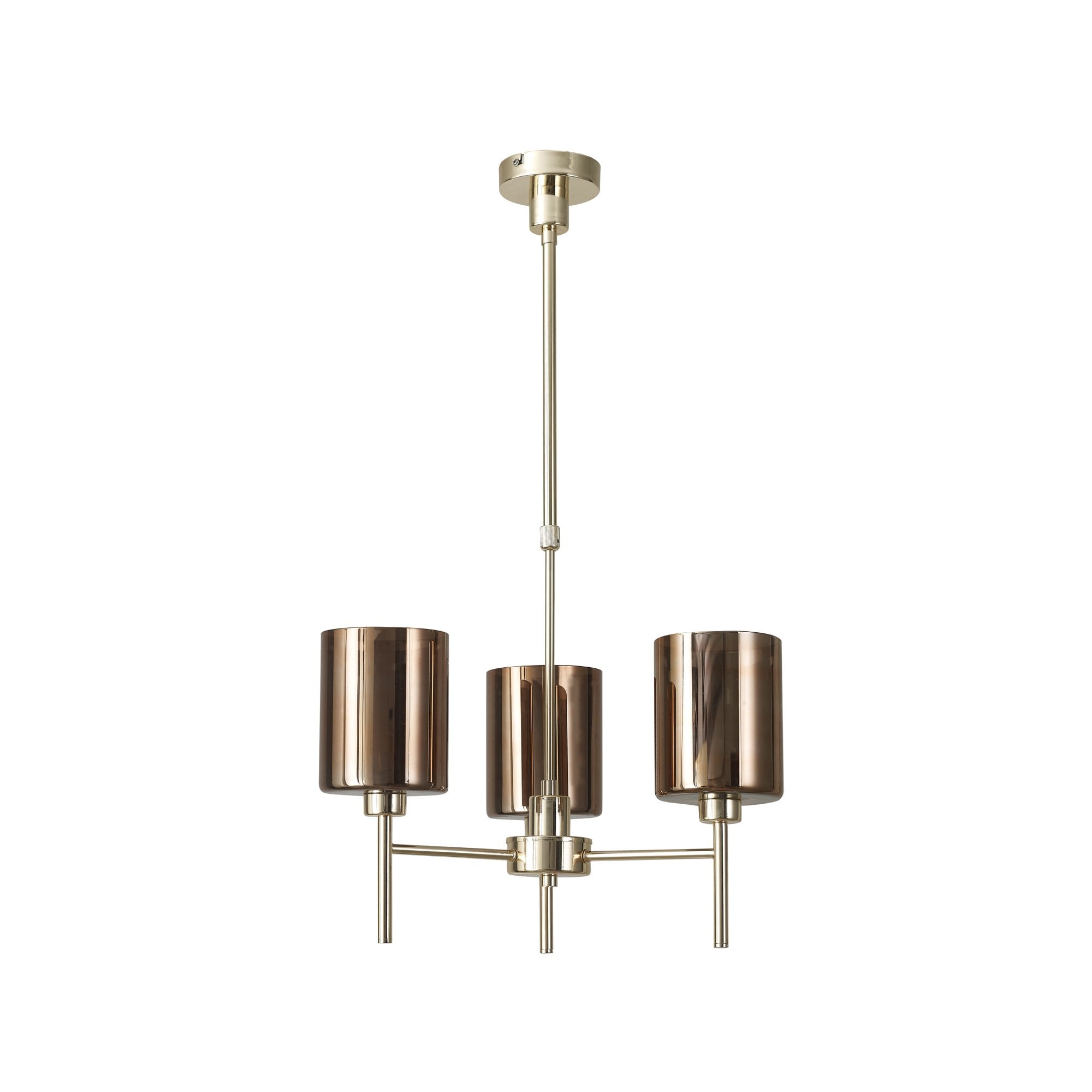 Fabula Tamworth 3 Light Telescopic Semi Flush - Medium Cylinder Shades - French Gold & Copper Glass
