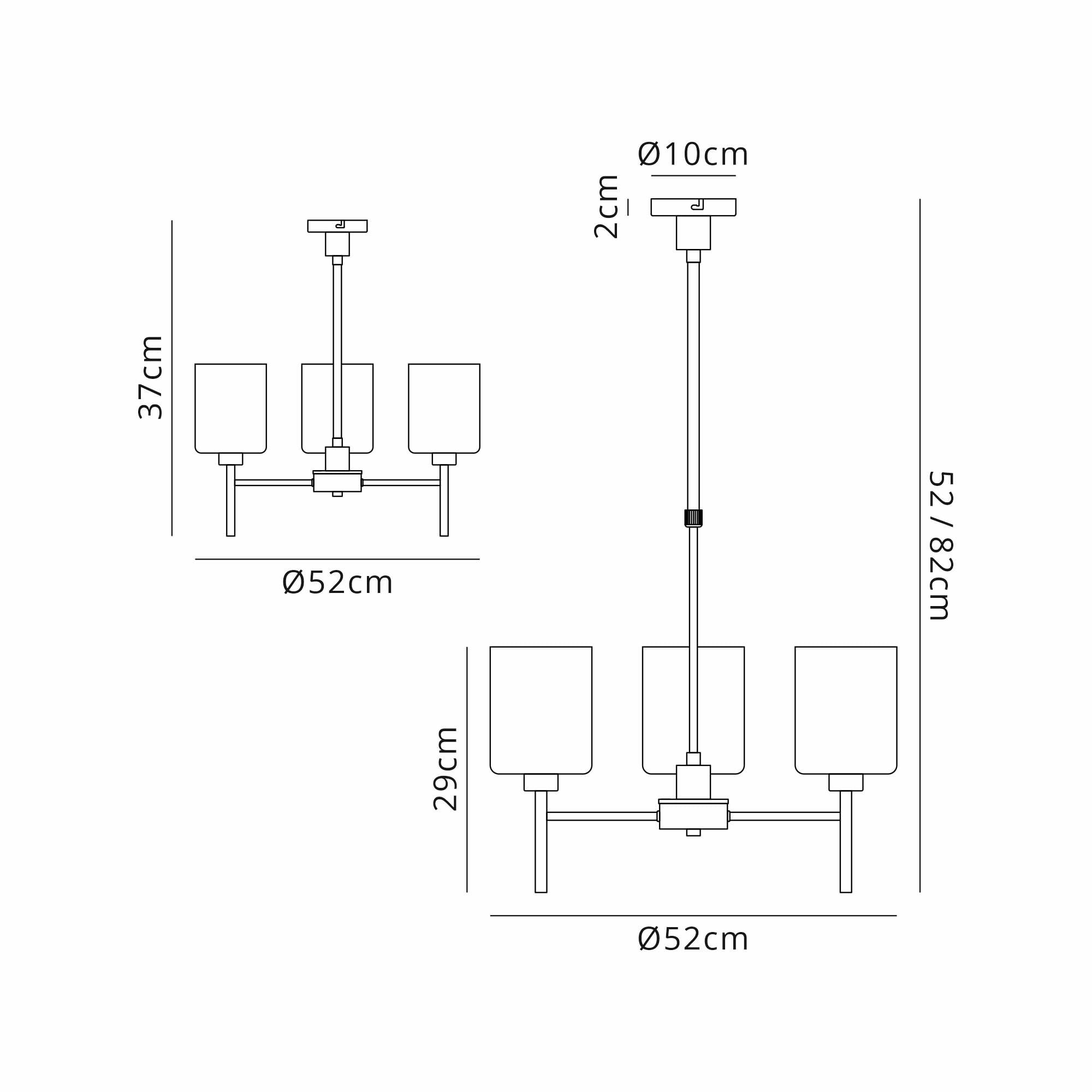 Fabula Tamworth 3 Light Telescopic Semi Flush - Medium Cylinder Shades - French Gold & Cognac Glass