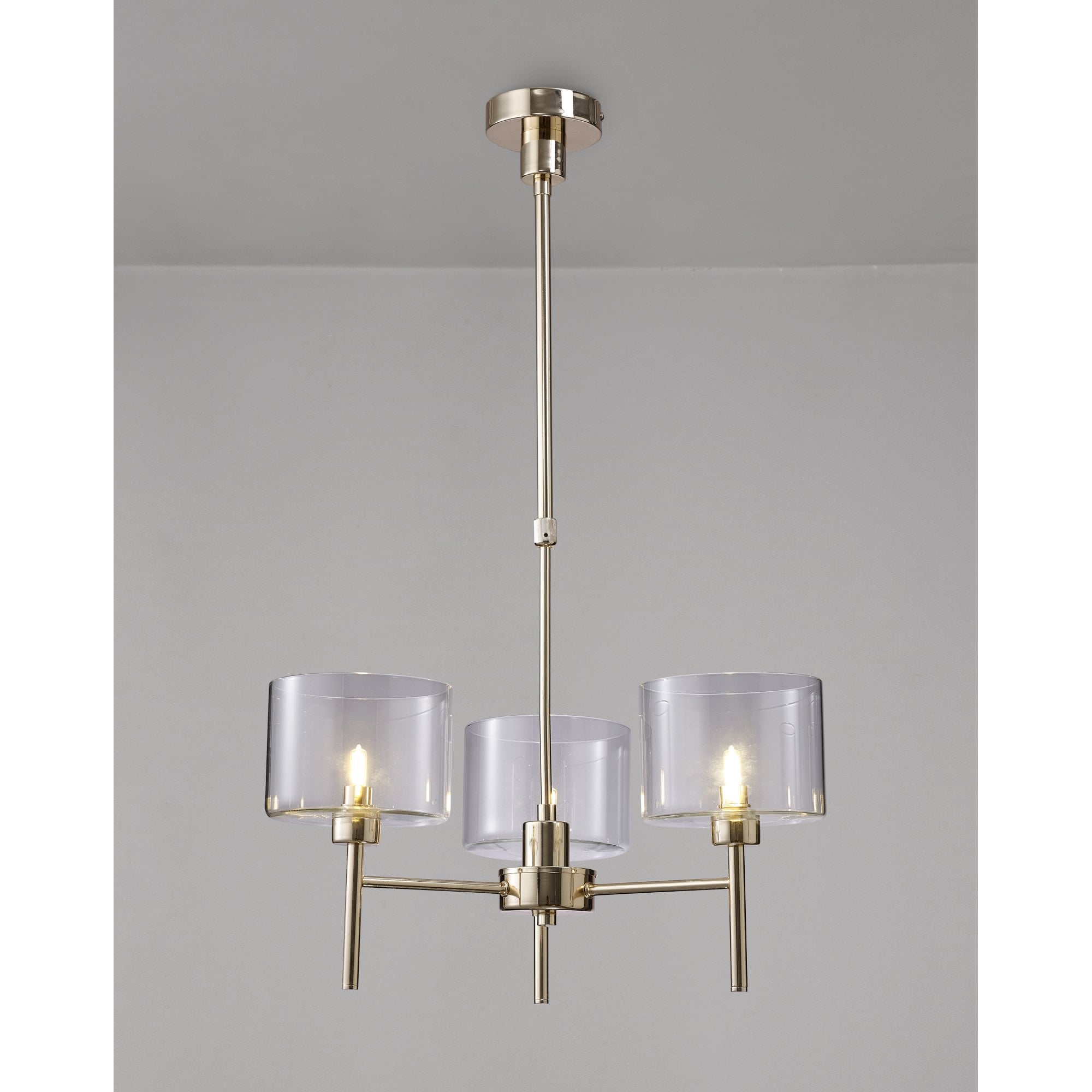 Fabula Tamworth 3 Light Telescopic Semi Flush - Short Cylinder Shades - French Gold & Clear Glass