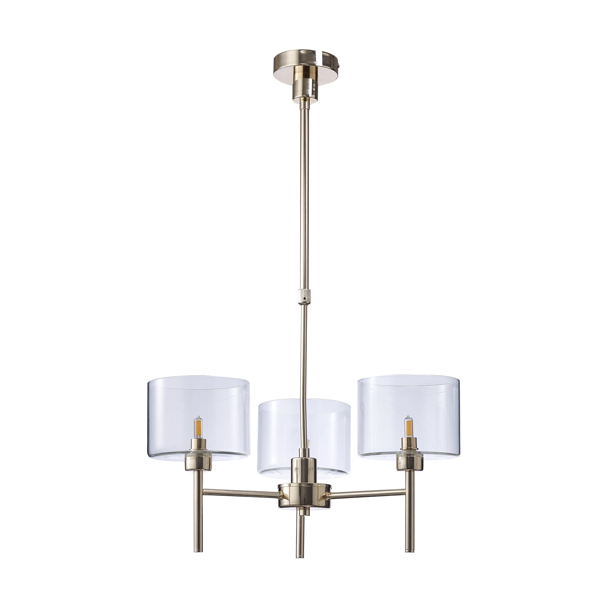 Fabula Tamworth 3 Light Telescopic Semi Flush - Short Cylinder Shades - French Gold & Clear Glass