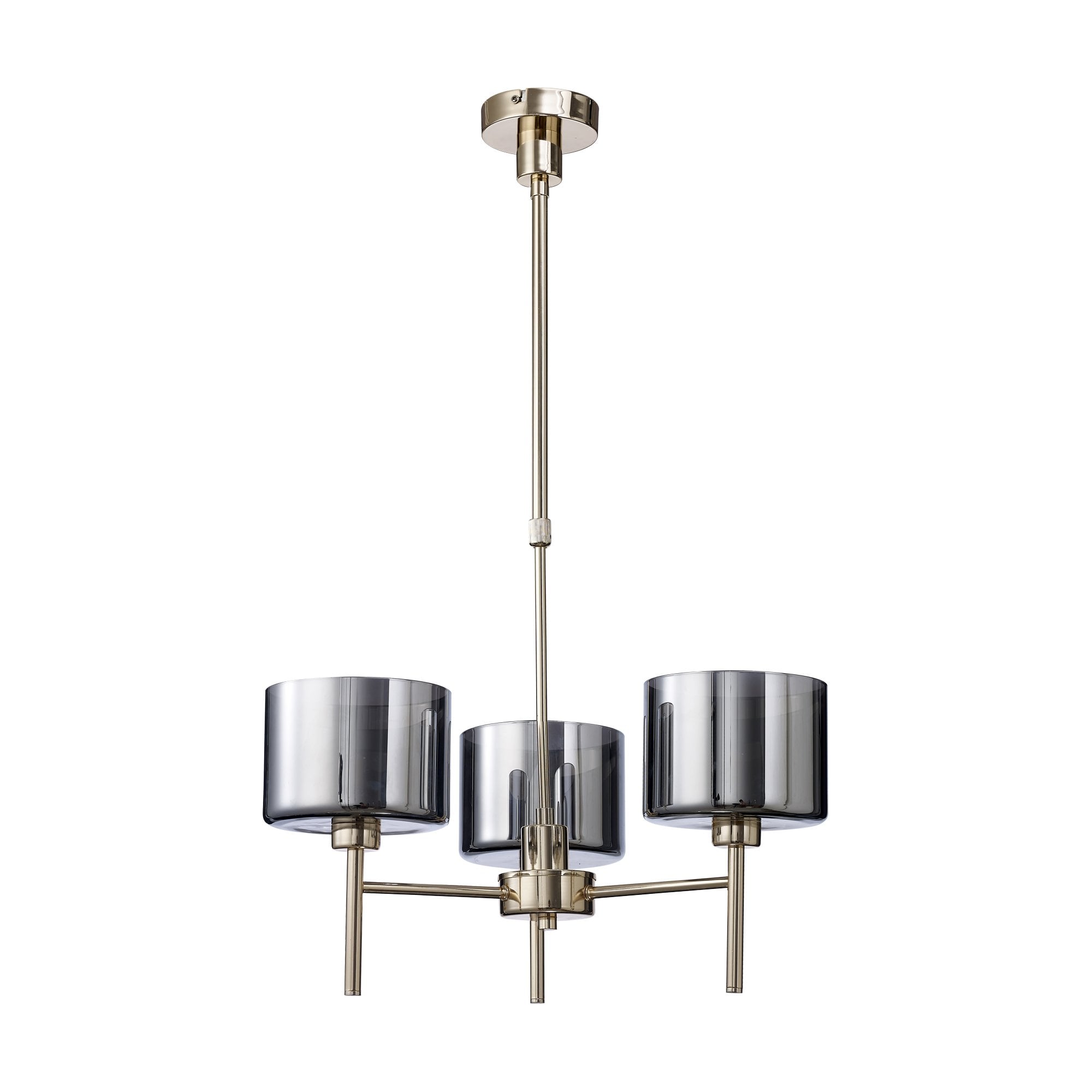 Fabula Tamworth 3 Light Telescopic Semi Flush - Short Cylinder Shades - French Gold & Chrome Glass