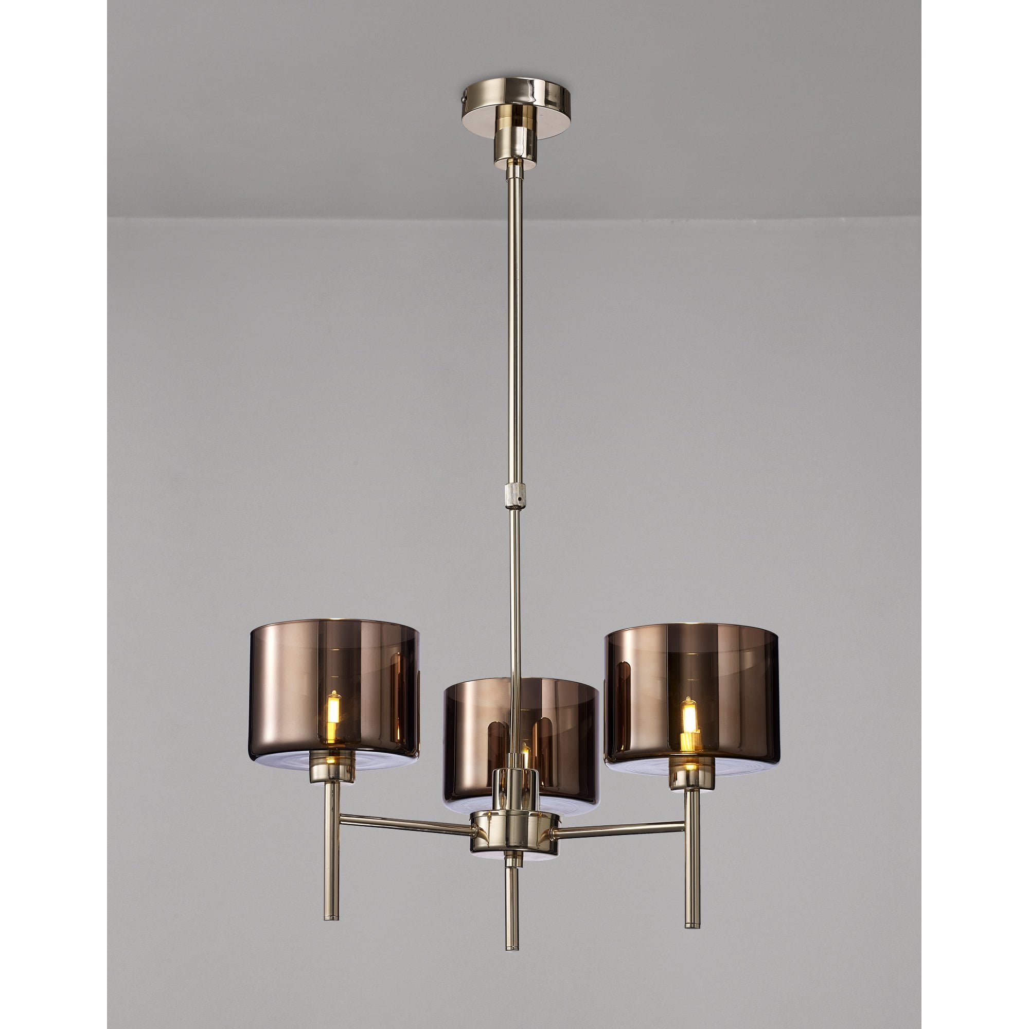Fabula Tamworth 3 Light Telescopic Semi Flush - Short Cylinder Shades - French Gold & Copper Glass