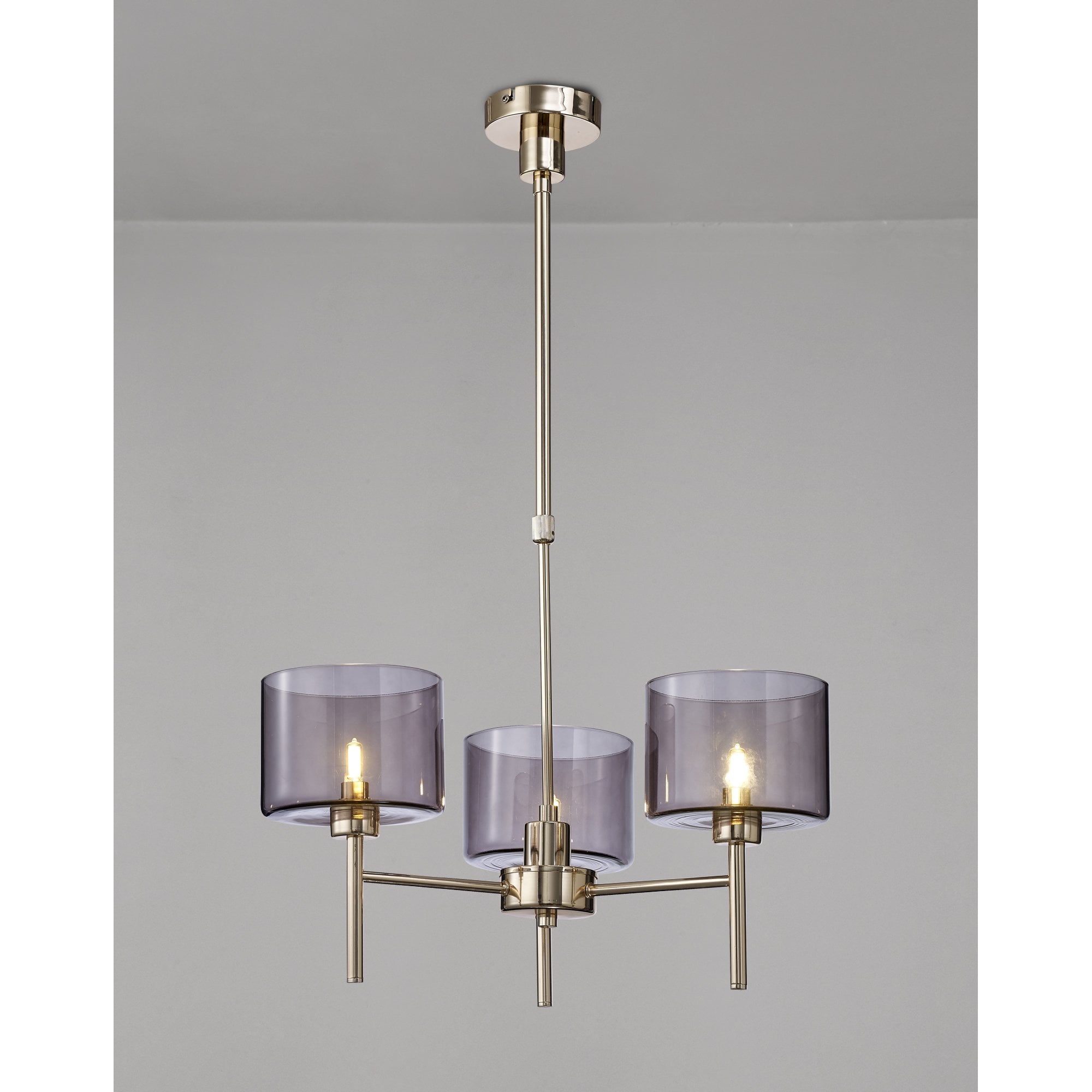 Fabula Tamworth 3 Light Telescopic Semi Flush - Short Cylinder Shades - French Gold & Smoked Glass