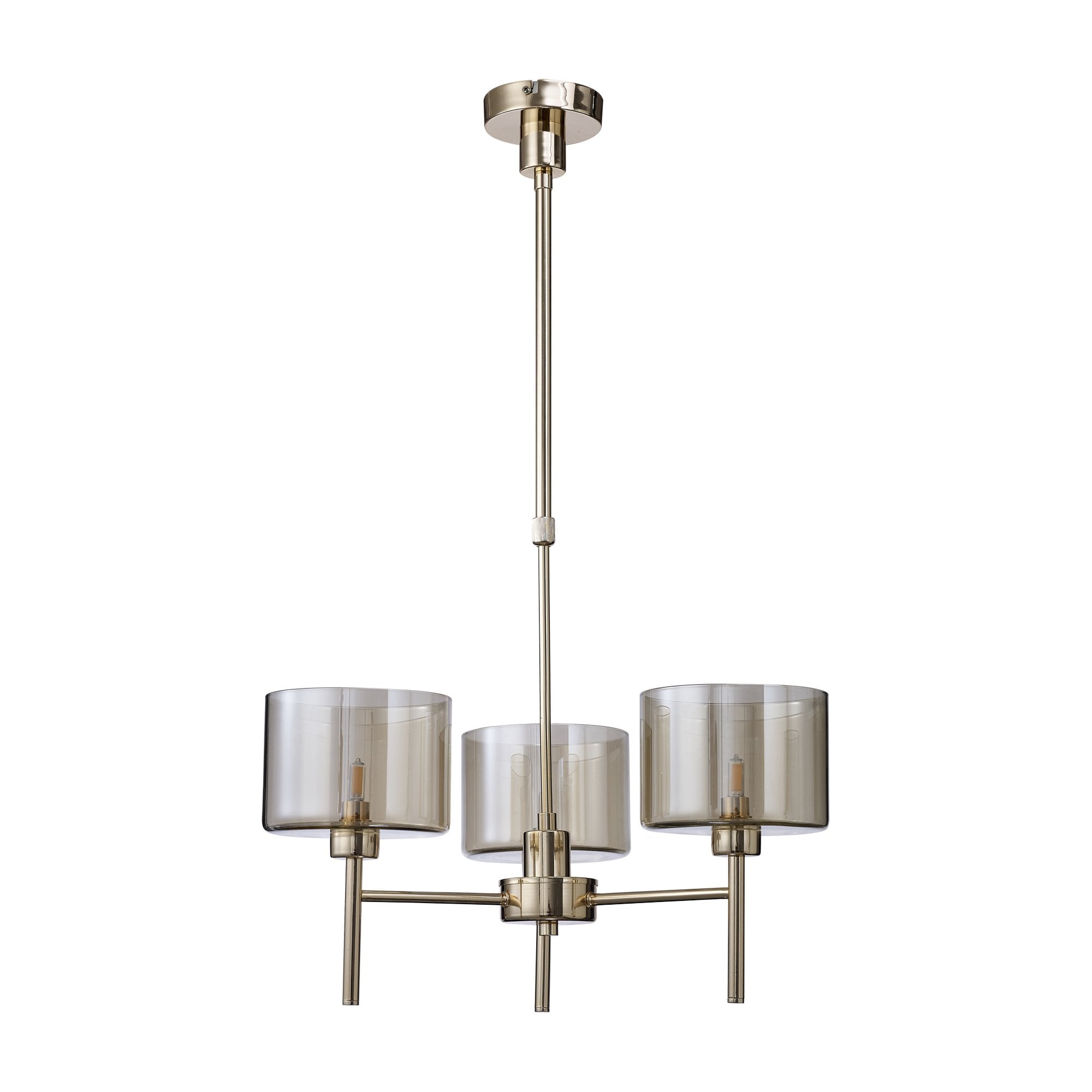 Fabula Tamworth 3 Light Telescopic Semi Flush - Short Cylinder Shades - French Gold & Cognac Glass