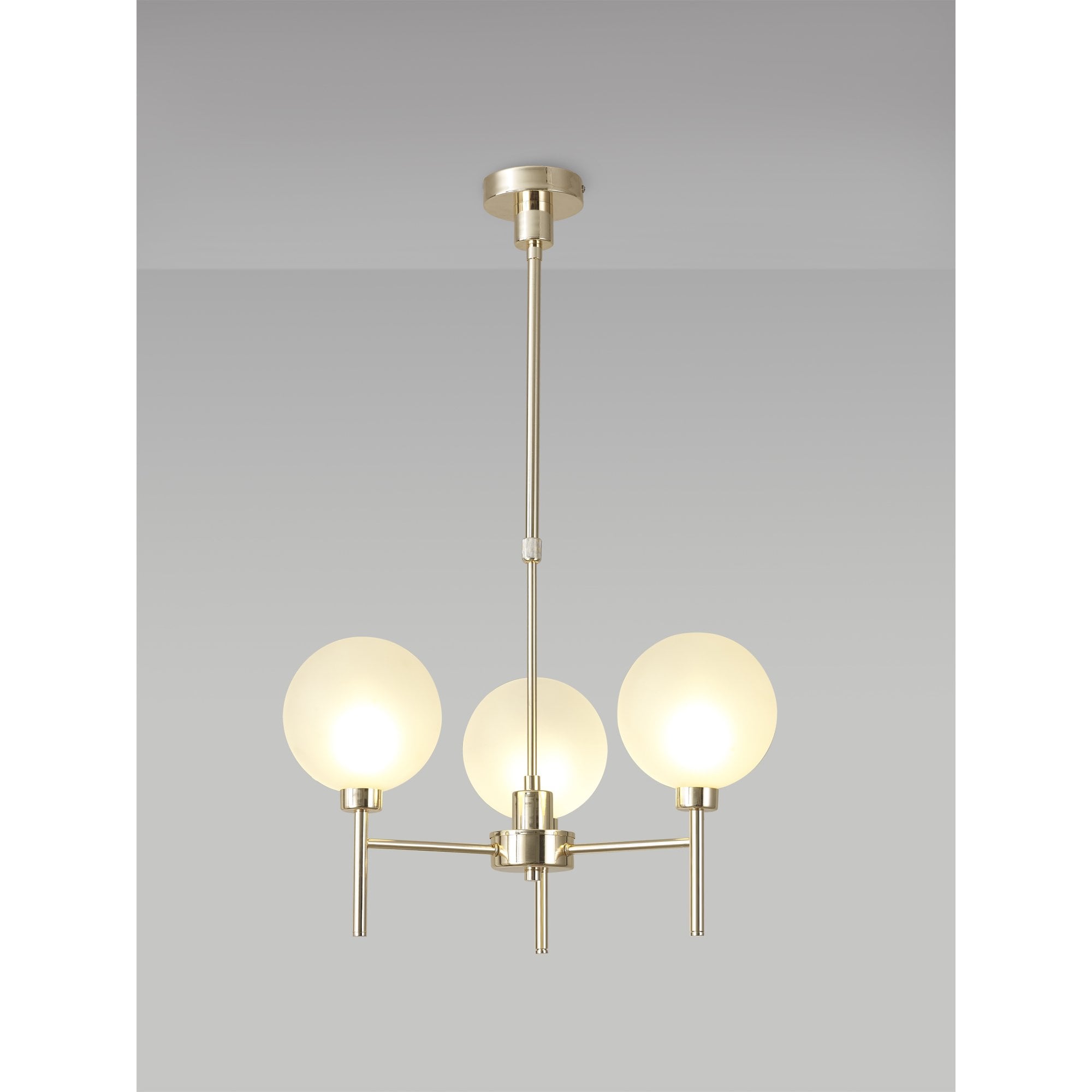 Fabula Tamworth 3 Light Telescopic Semi Flush - Round Shades with Inner Frosted Globes - French Gold & Frosted Glass