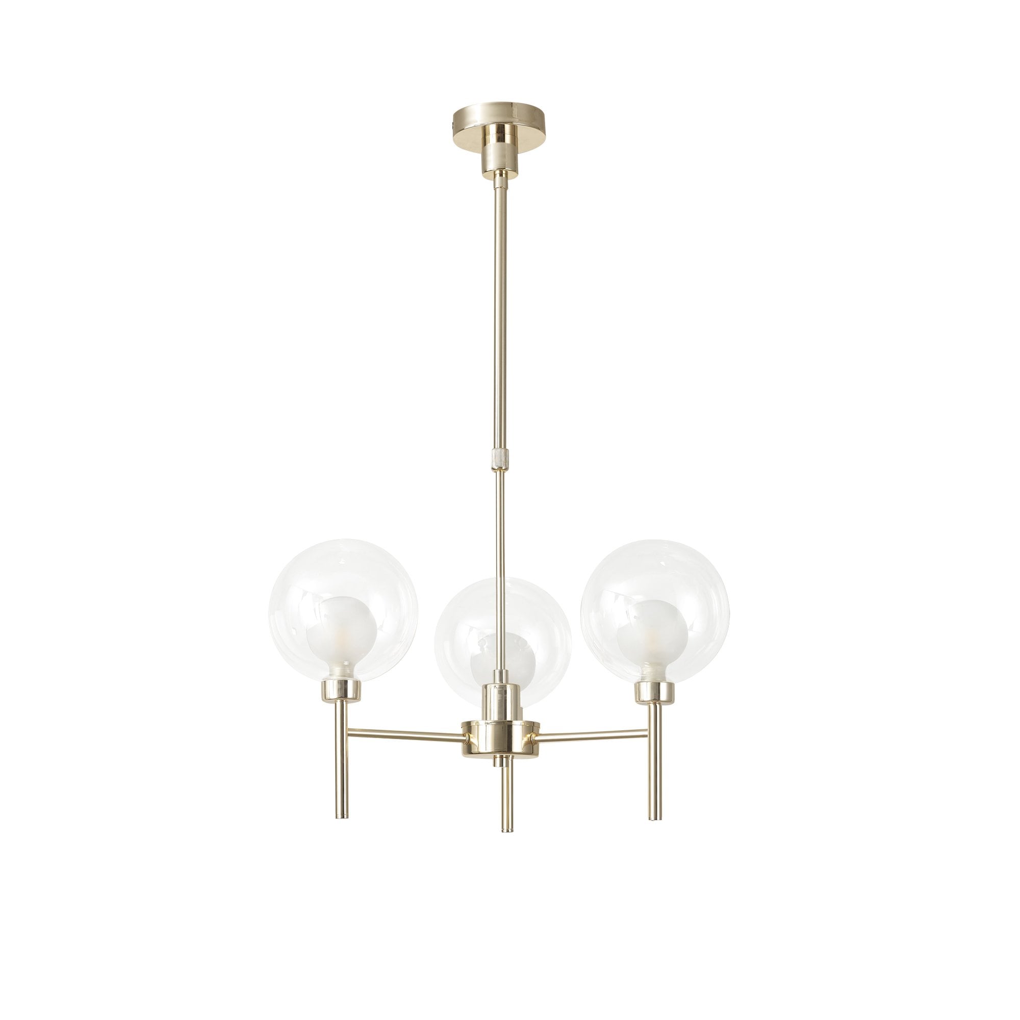 Fabula Tamworth 3 Light Telescopic Semi Flush - Round Shades with Inner Frosted Globes - French Gold, Clear & Frosted Glass