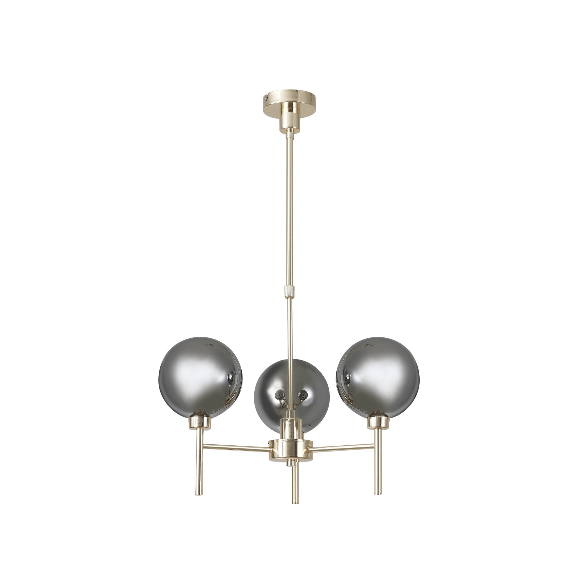 Fabula Tamworth 3 Light Telescopic Semi Flush - Round Shades with Inner Frosted Globes - French Gold, Chrome & Frosted Glass