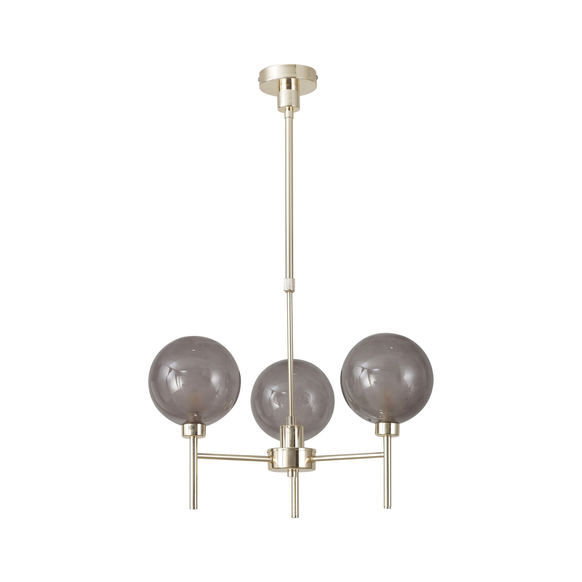 Fabula Tamworth 3 Light Telescopic Semi Flush - Round Shades with Inner Frosted Globes - French Gold, Smoked & Frosted Glass