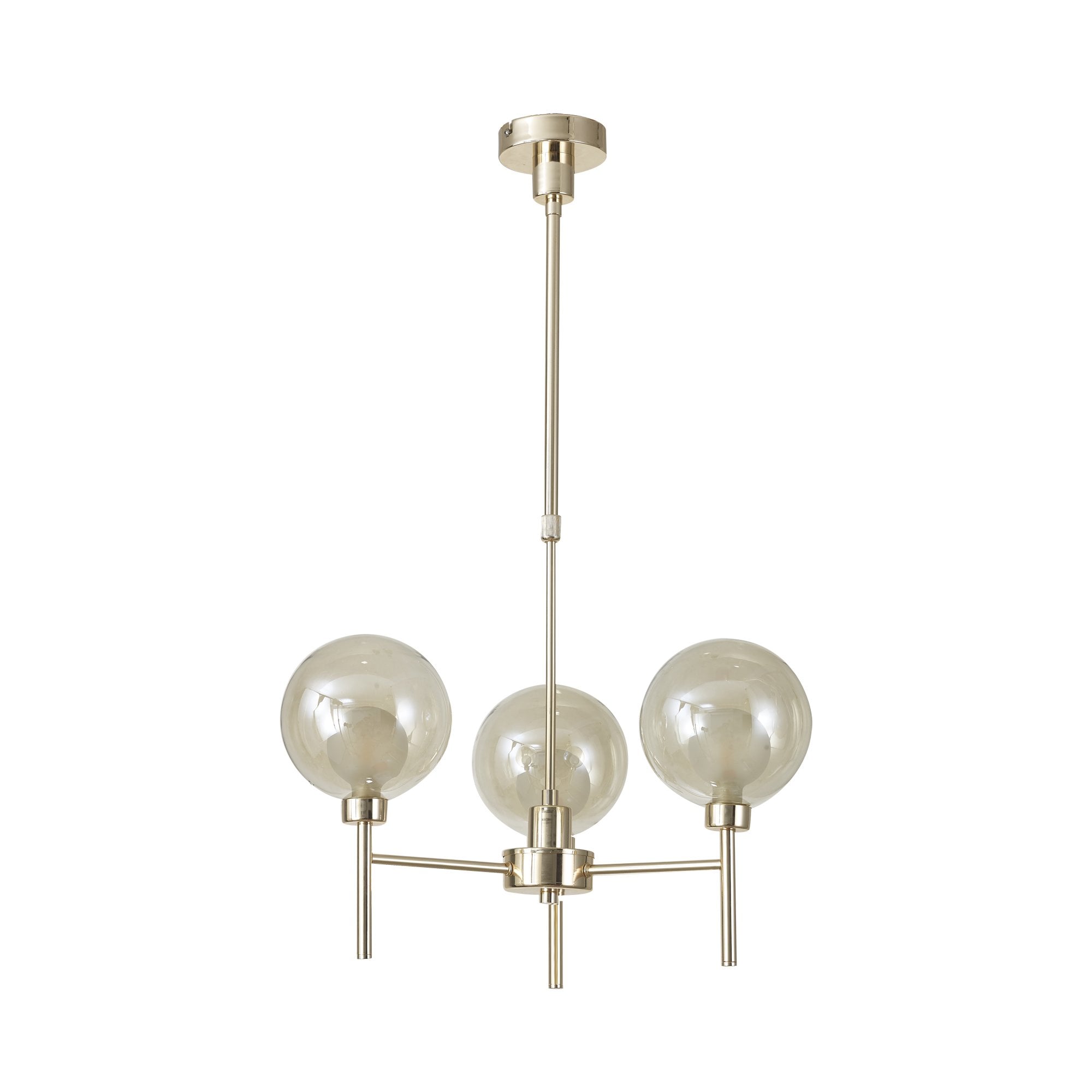 Fabula Tamworth 3 Light Telescopic Semi Flush - Round Shades with Inner Frosted Globes - French Gold, Cognac & Frosted Glass