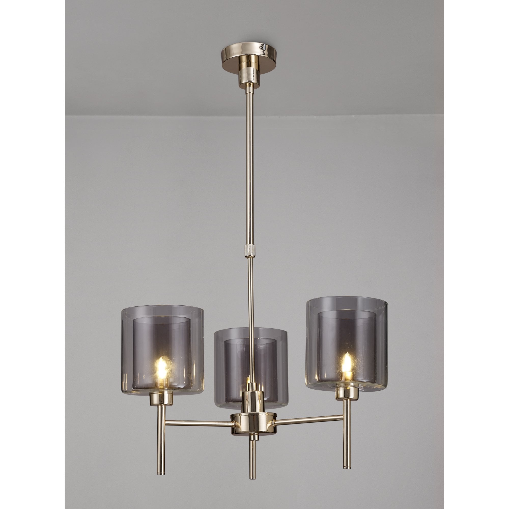 Fabula Tamworth 3 Light Telescopic Semi Flush - Medium Cylinder Shades with Clear Outer Glass - French Gold, Smoked & Clear Glass