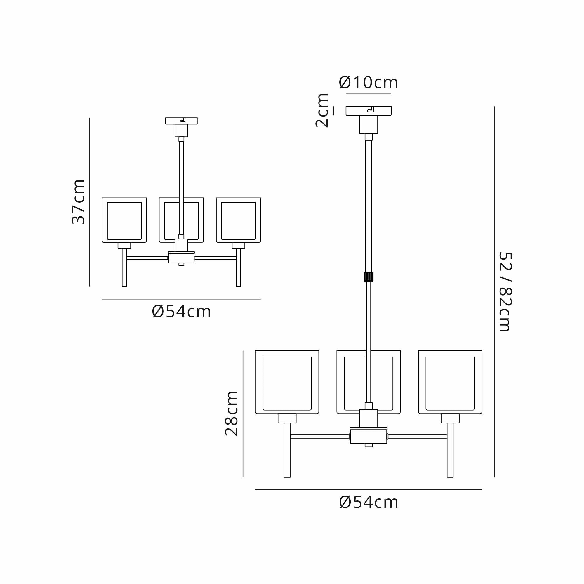 Fabula Tamworth 3 Light Telescopic Semi Flush - Medium Cylinder Shades with Clear Outer Glass - French Gold, Smoked & Clear Glass