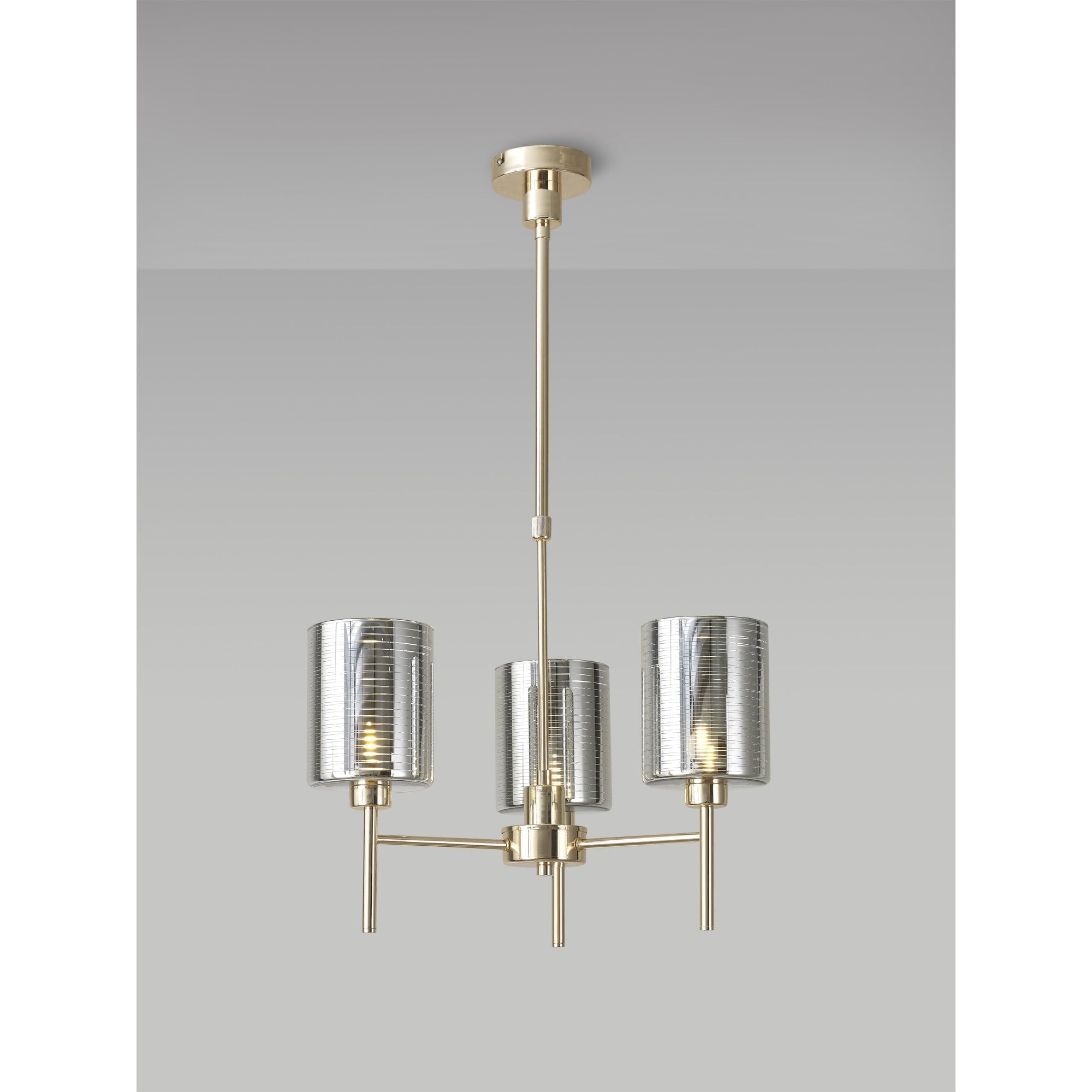 Fabula Tamworth 3 Light Telescopic Semi Flush - Medium Cylinder Shades - French Gold & Chrome Lined Glass