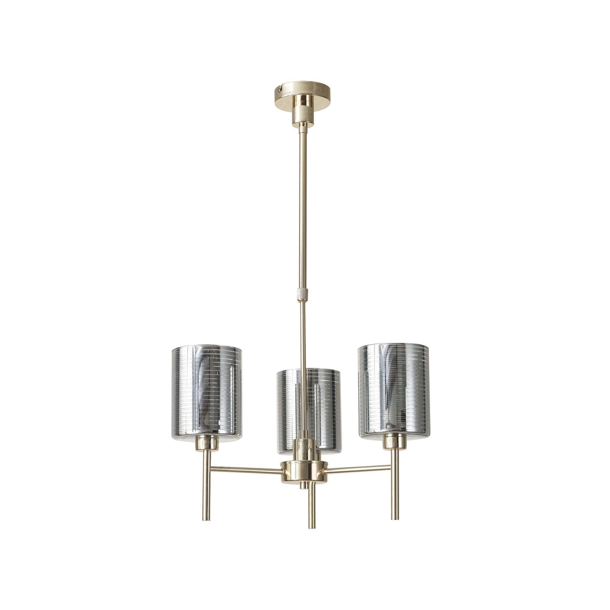 Fabula Tamworth 3 Light Telescopic Semi Flush - Medium Cylinder Shades - French Gold & Chrome Lined Glass