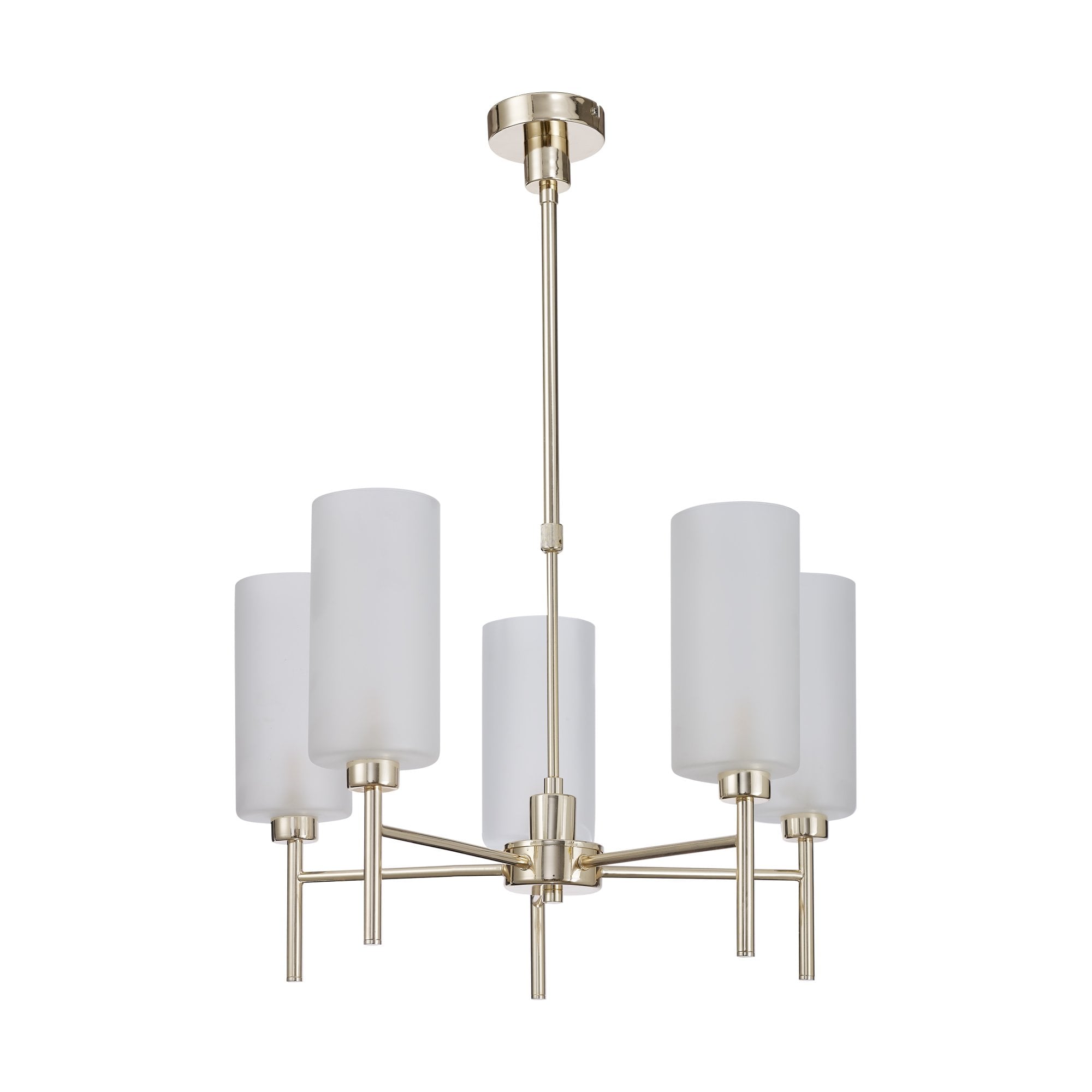 Fabula Tamworth 5 Light Telescopic Semi Flush - Tall Cylinder Shades - French Gold & Frosted Glass