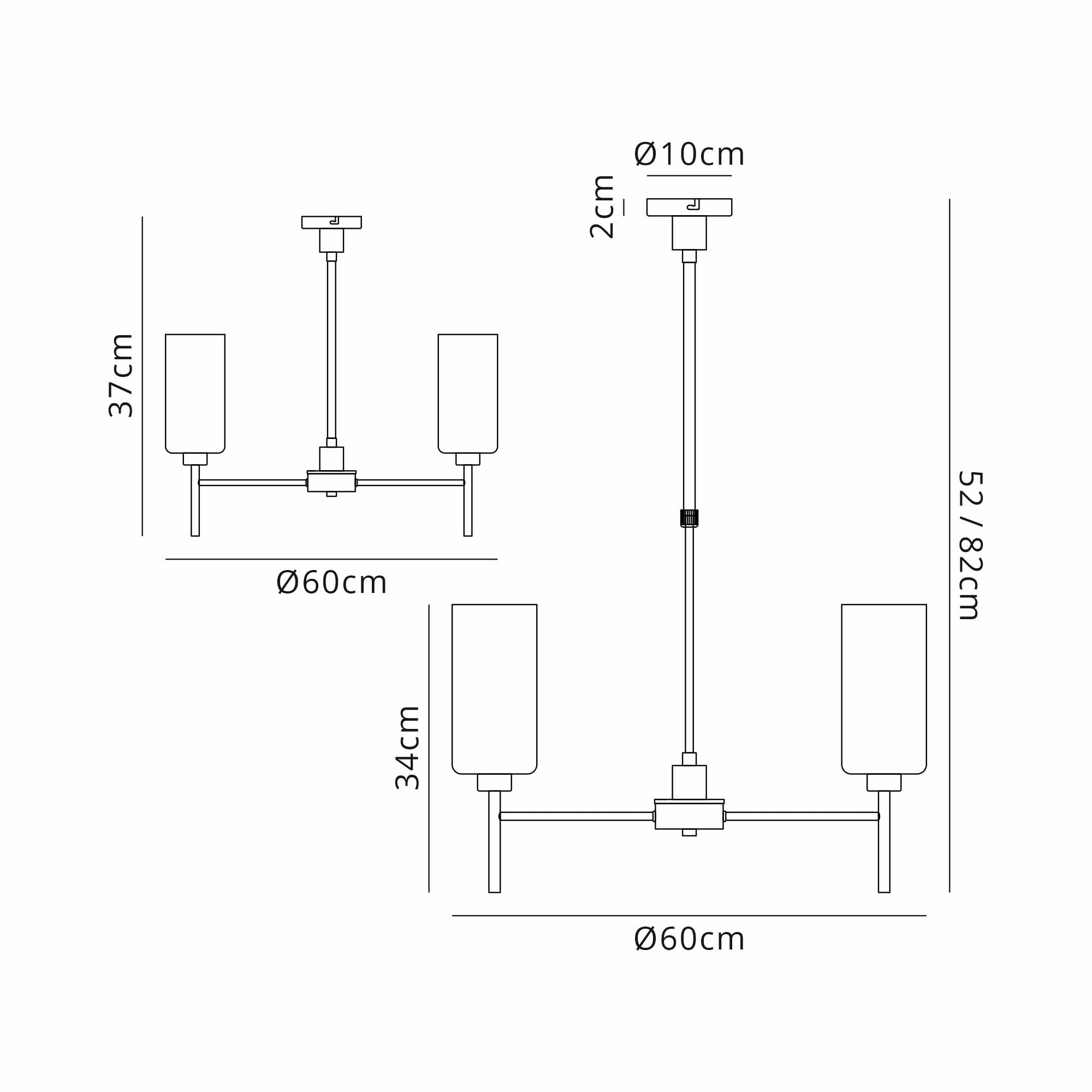 Fabula Tamworth 5 Light Telescopic Semi Flush - Tall Cylinder Shades - French Gold & Clear Glass
