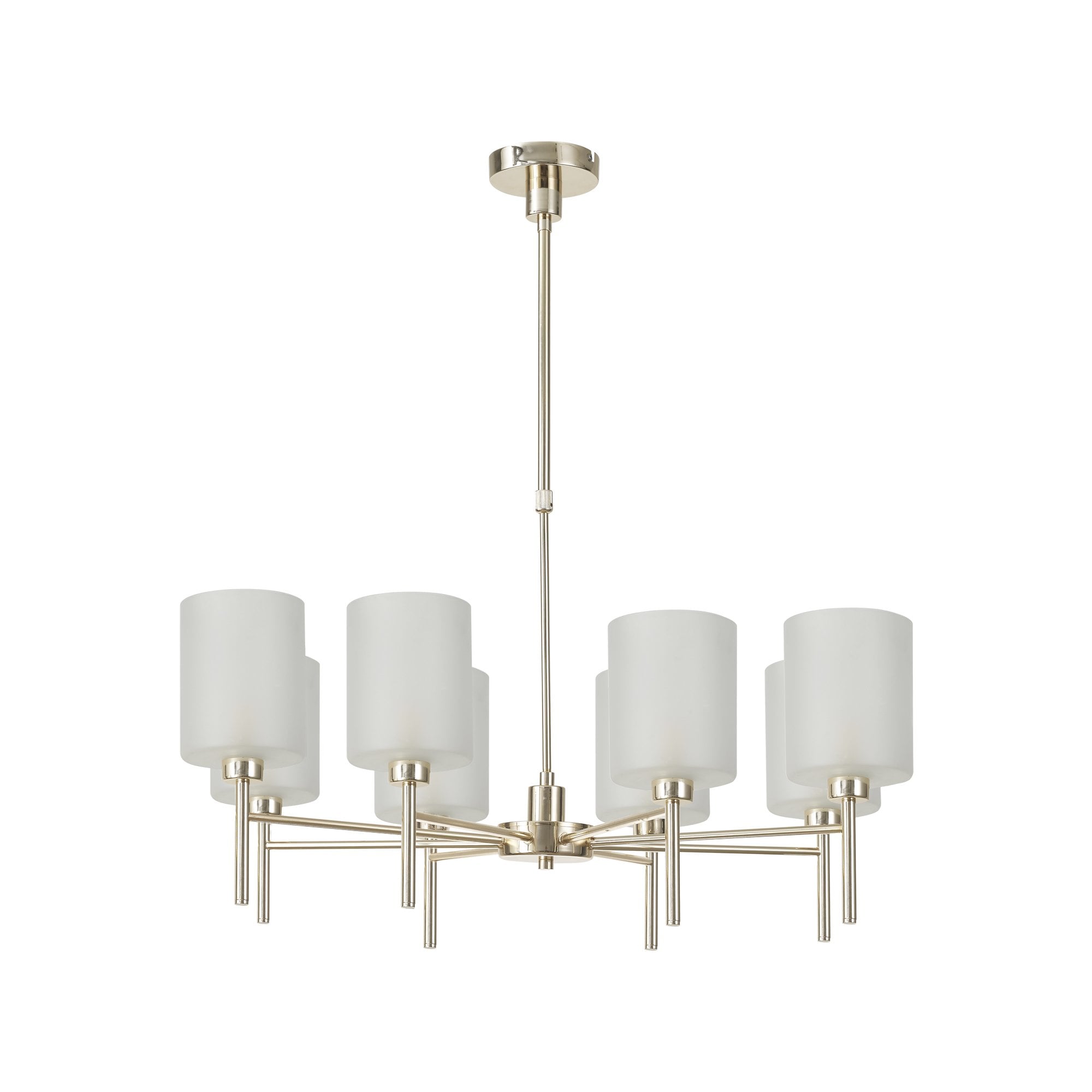 Fabula Tamworth 8 Light Telescopic Semi Flush - Medium Cylinder Shades - French Gold & Frosted Glass