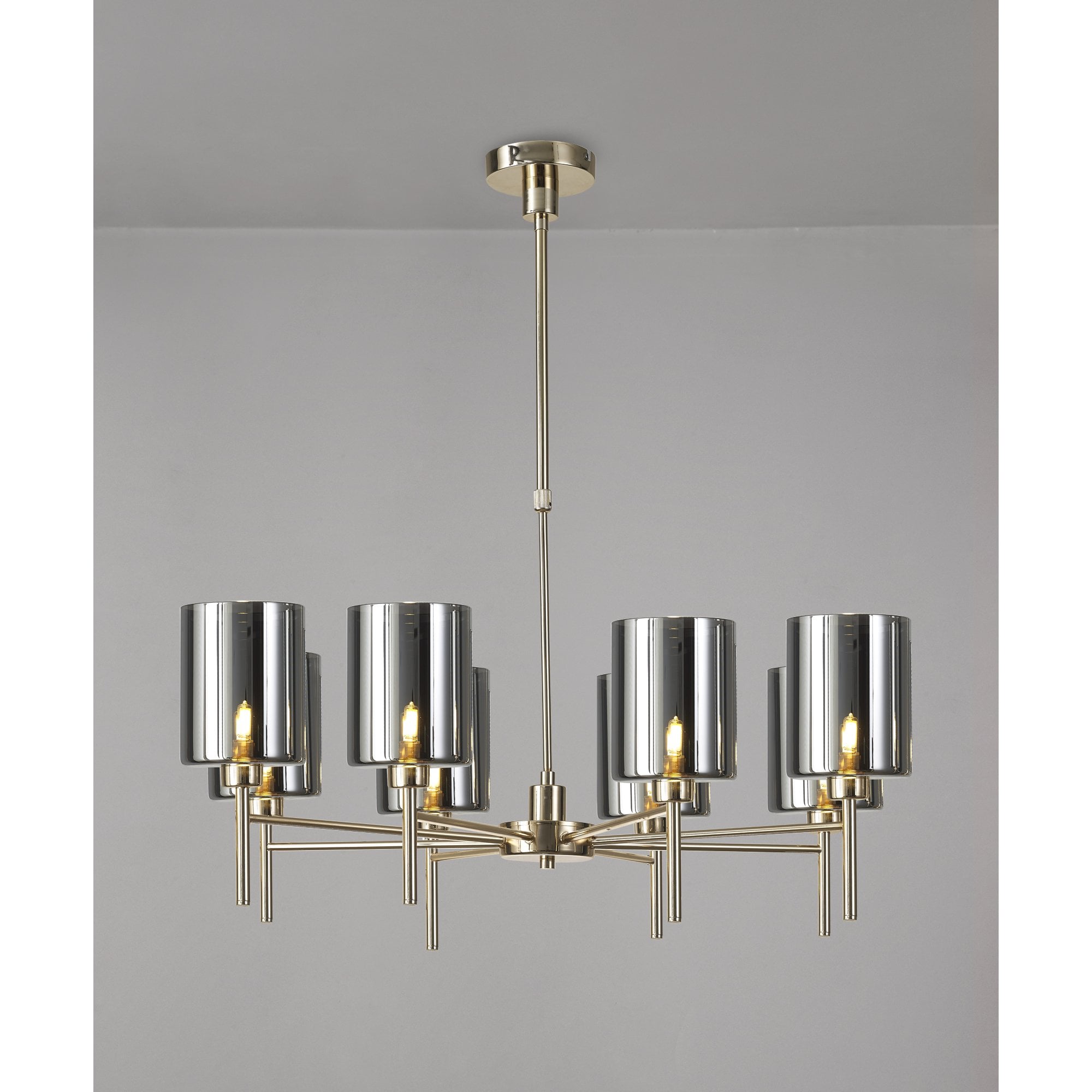 Fabula Tamworth 8 Light Telescopic Semi Flush - Medium Cylinder Shades - French Gold & Chrome Glass