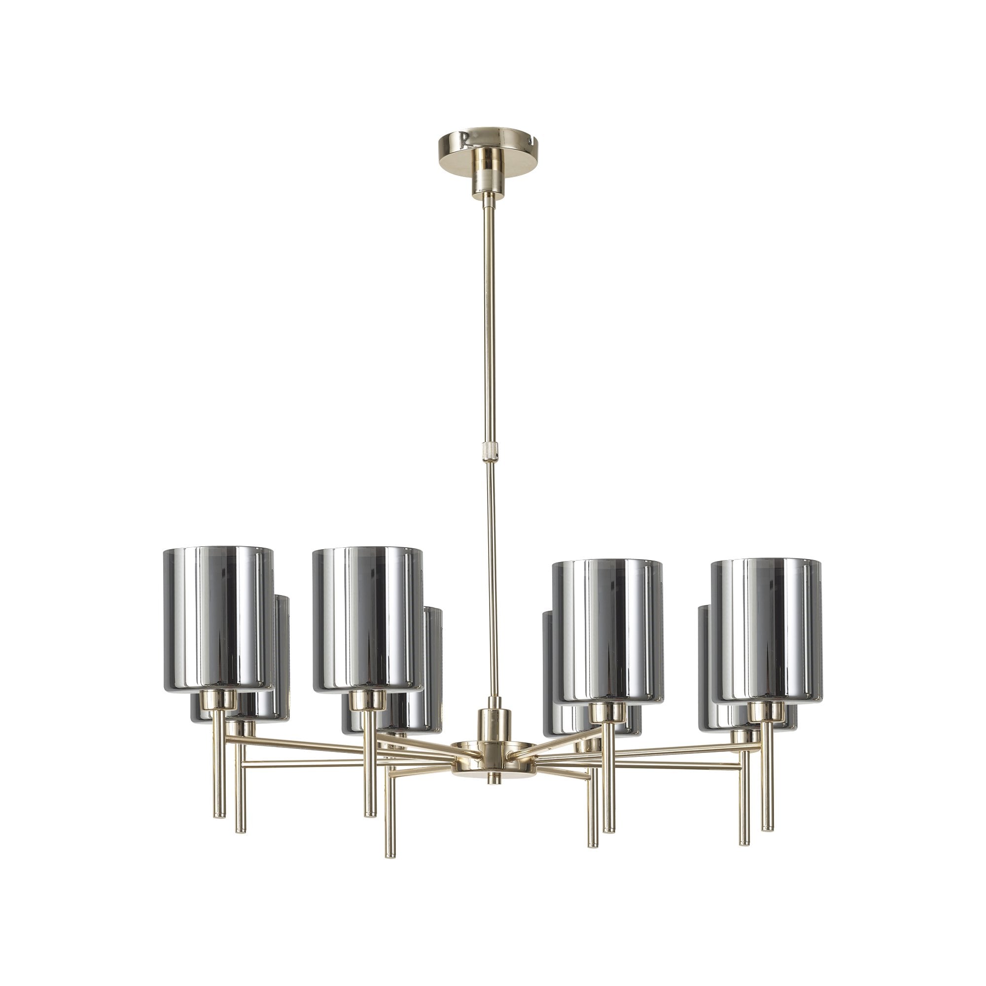Fabula Tamworth 8 Light Telescopic Semi Flush - Medium Cylinder Shades - French Gold & Chrome Glass