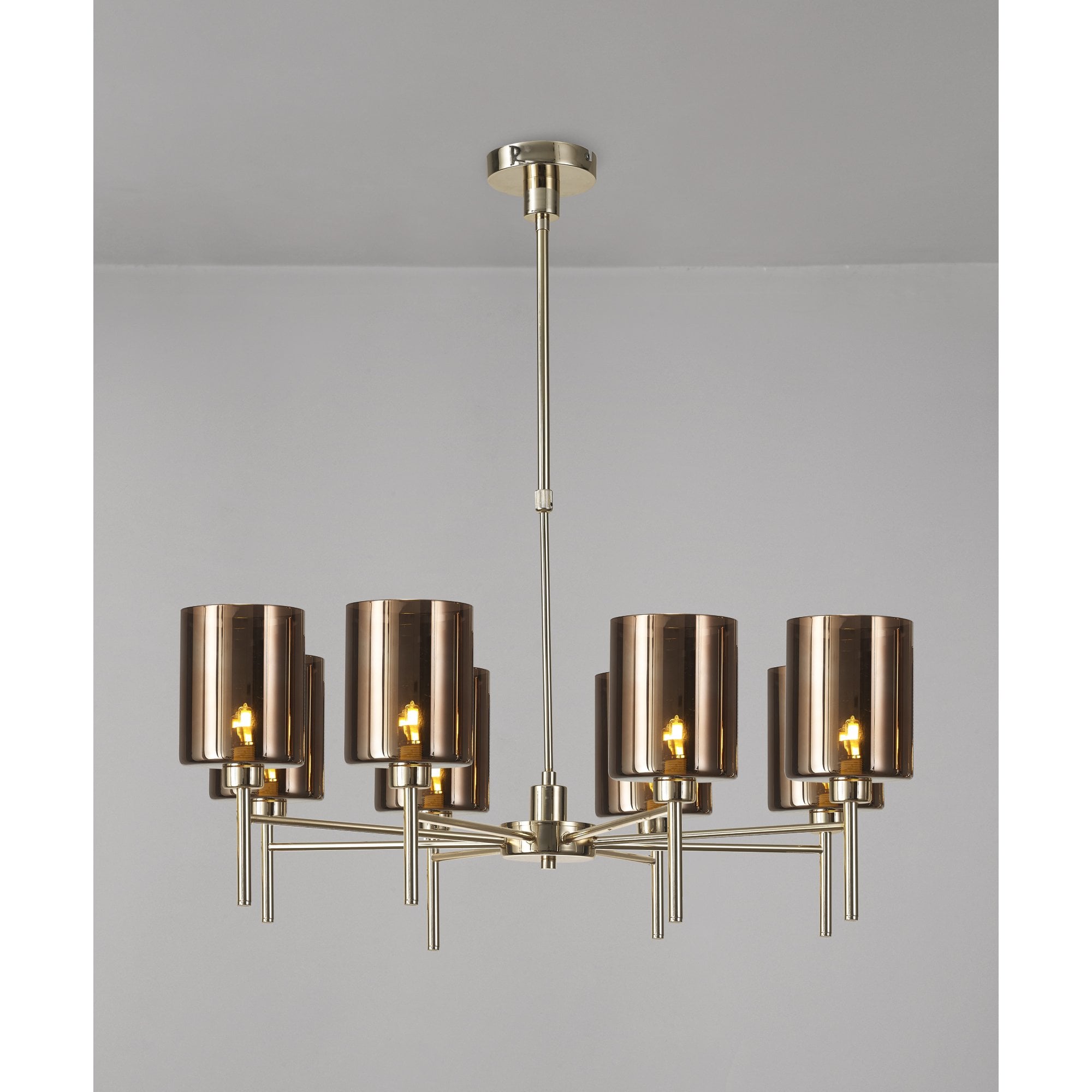 Fabula Tamworth 8 Light Telescopic Semi Flush - Medium Cylinder Shades - French Gold & Copper Glass