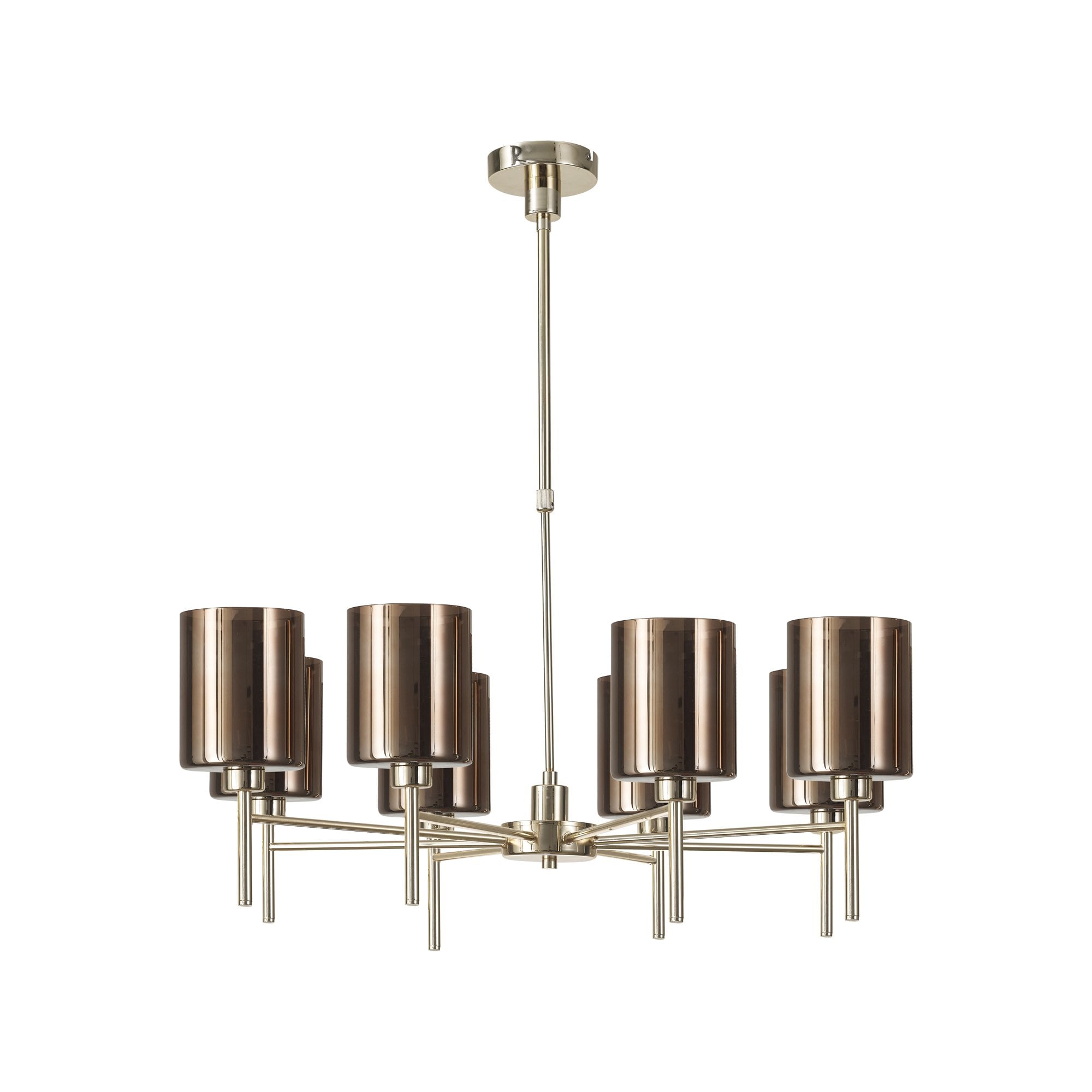 Fabula Tamworth 8 Light Telescopic Semi Flush - Medium Cylinder Shades - French Gold & Copper Glass