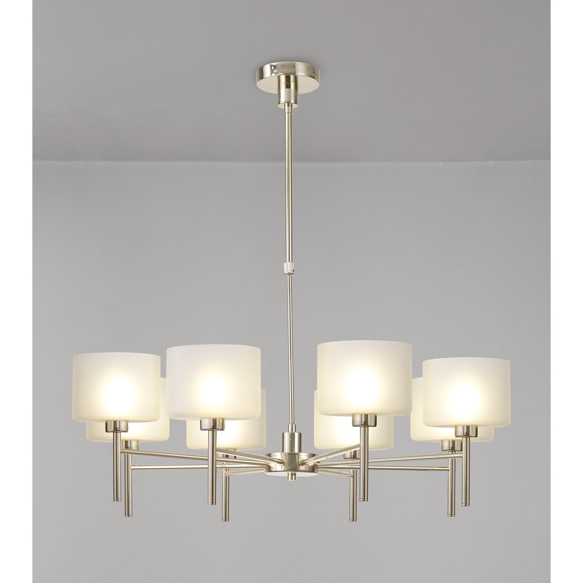 Fabula Tamworth 8 Light Telescopic Semi Flush - Short Cylinder Shades - French Gold & Frosted Glass
