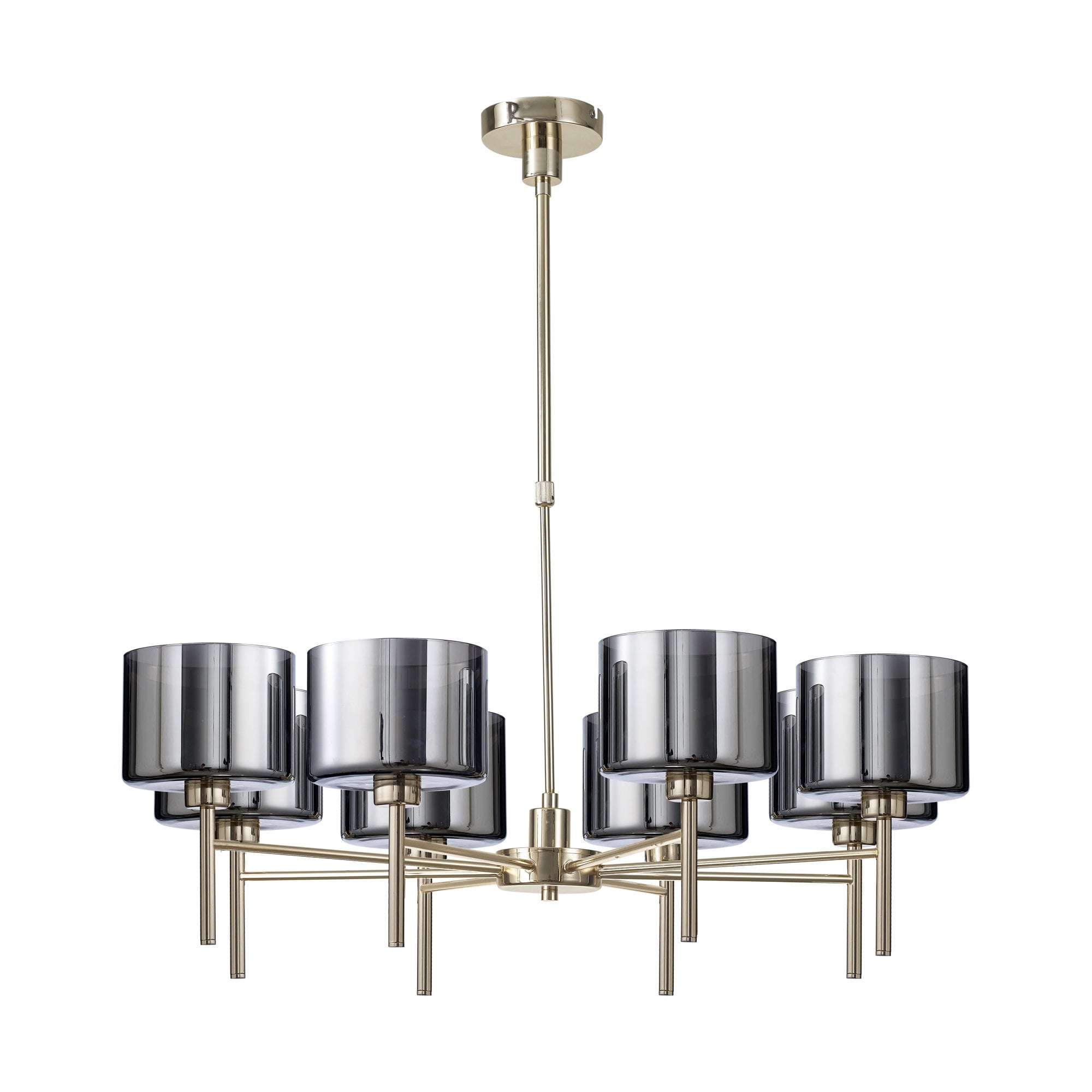 Fabula Tamworth 8 Light Telescopic Semi Flush - Short Cylinder Shades - French Gold & Chrome Glass