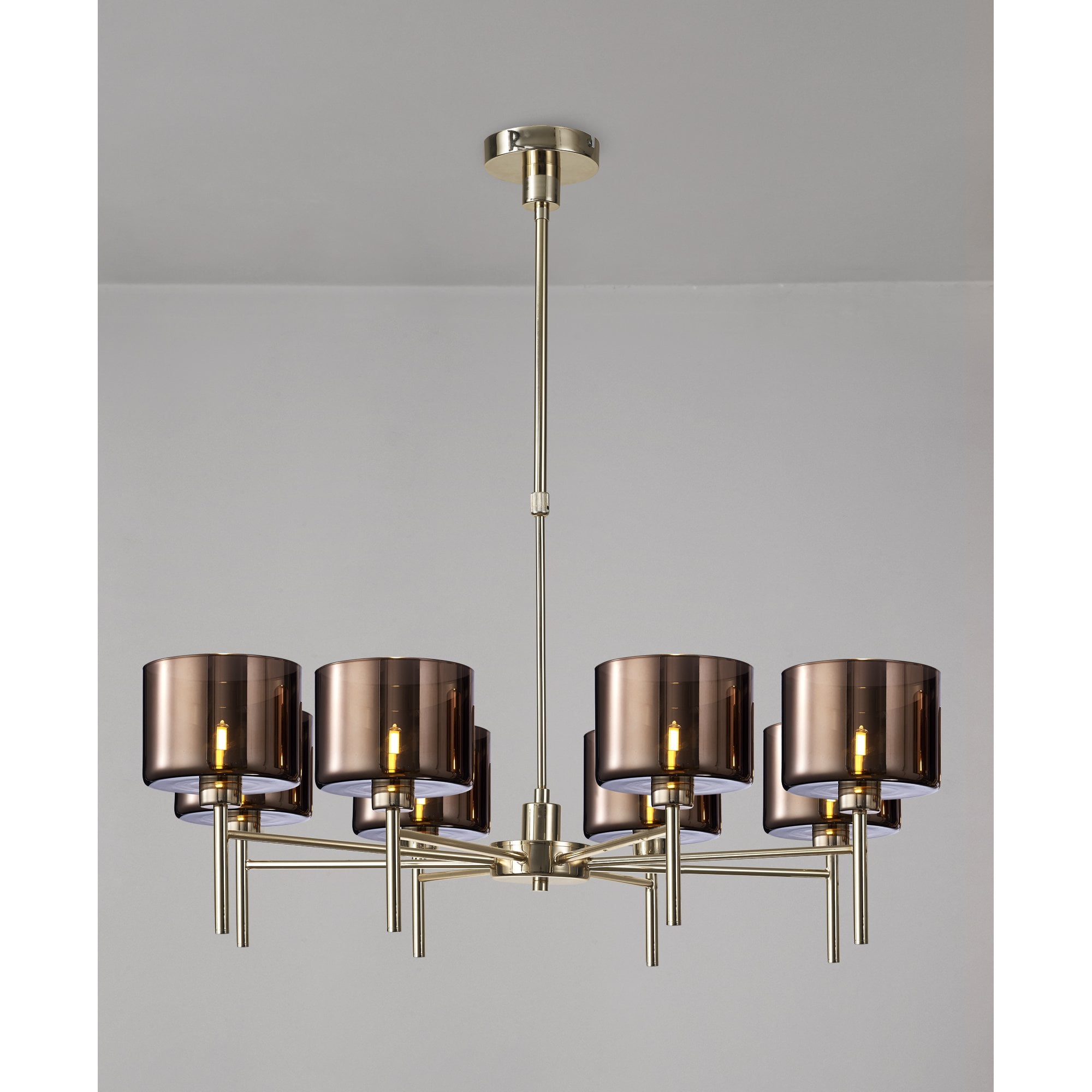 Fabula Tamworth 8 Light Telescopic Semi Flush - Short Cylinder Shades - French Gold & Copper Glass