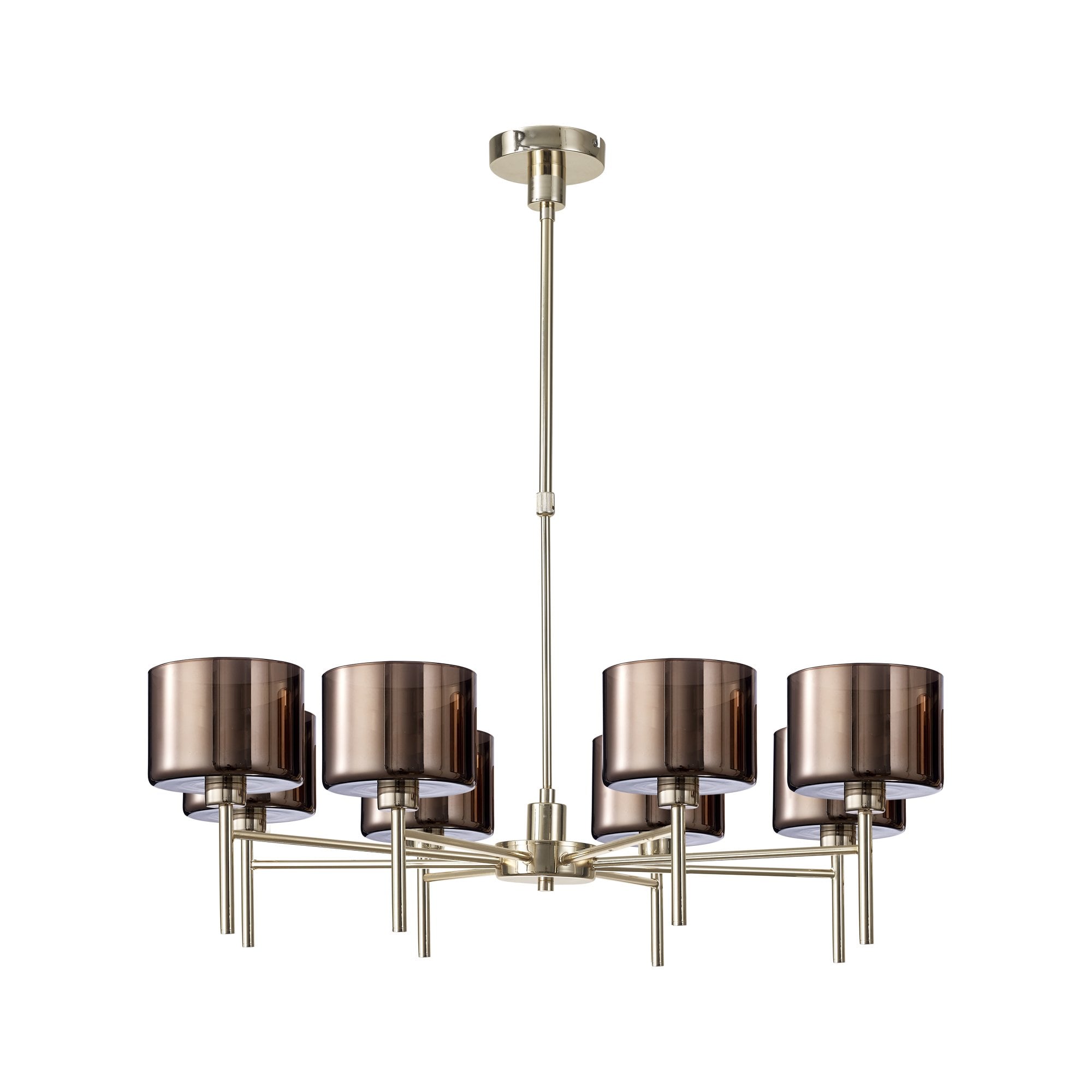 Fabula Tamworth 8 Light Telescopic Semi Flush - Short Cylinder Shades - French Gold & Copper Glass