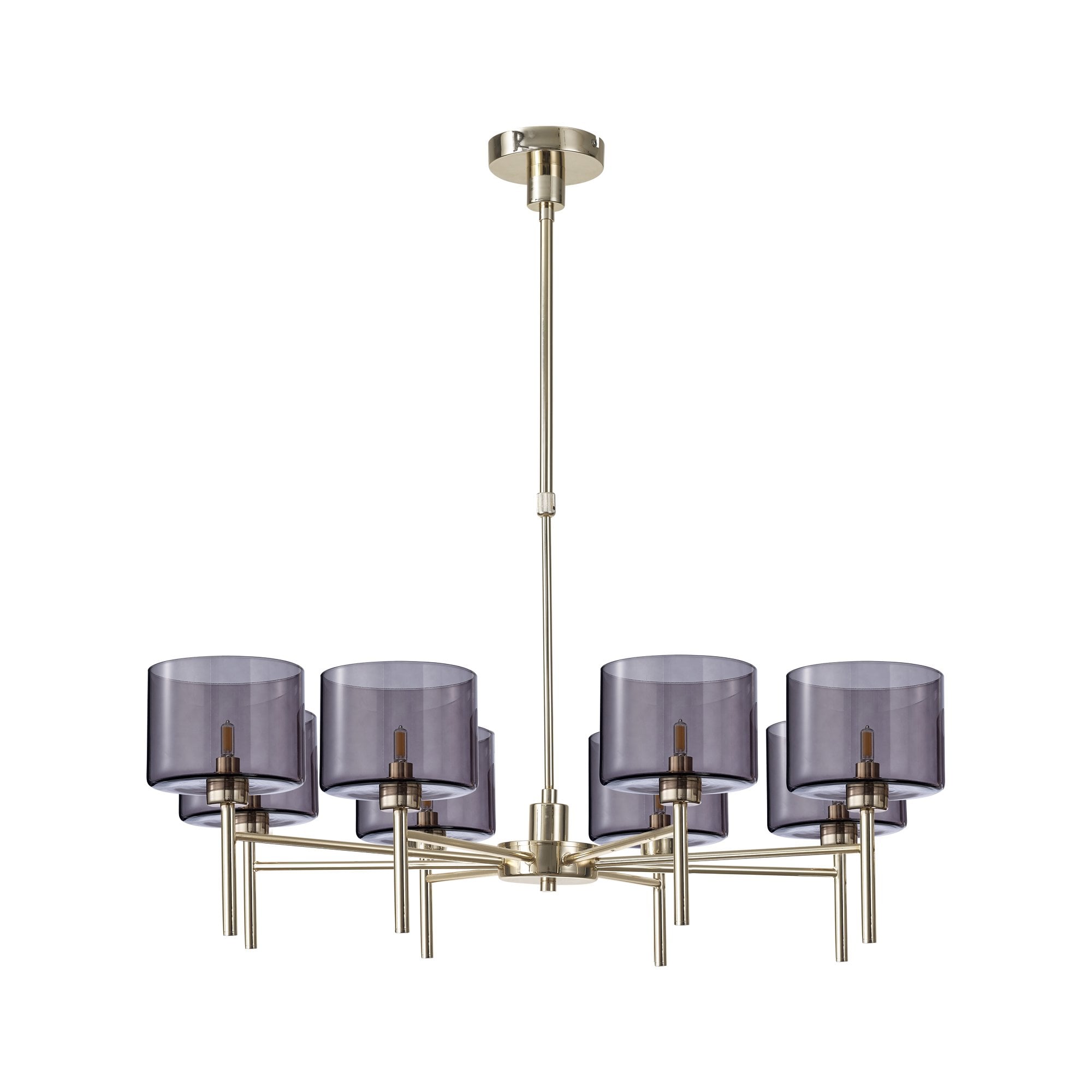 Fabula Tamworth 8 Light Telescopic Semi Flush - Short Cylinder Shades - French Gold & Smoked Glass
