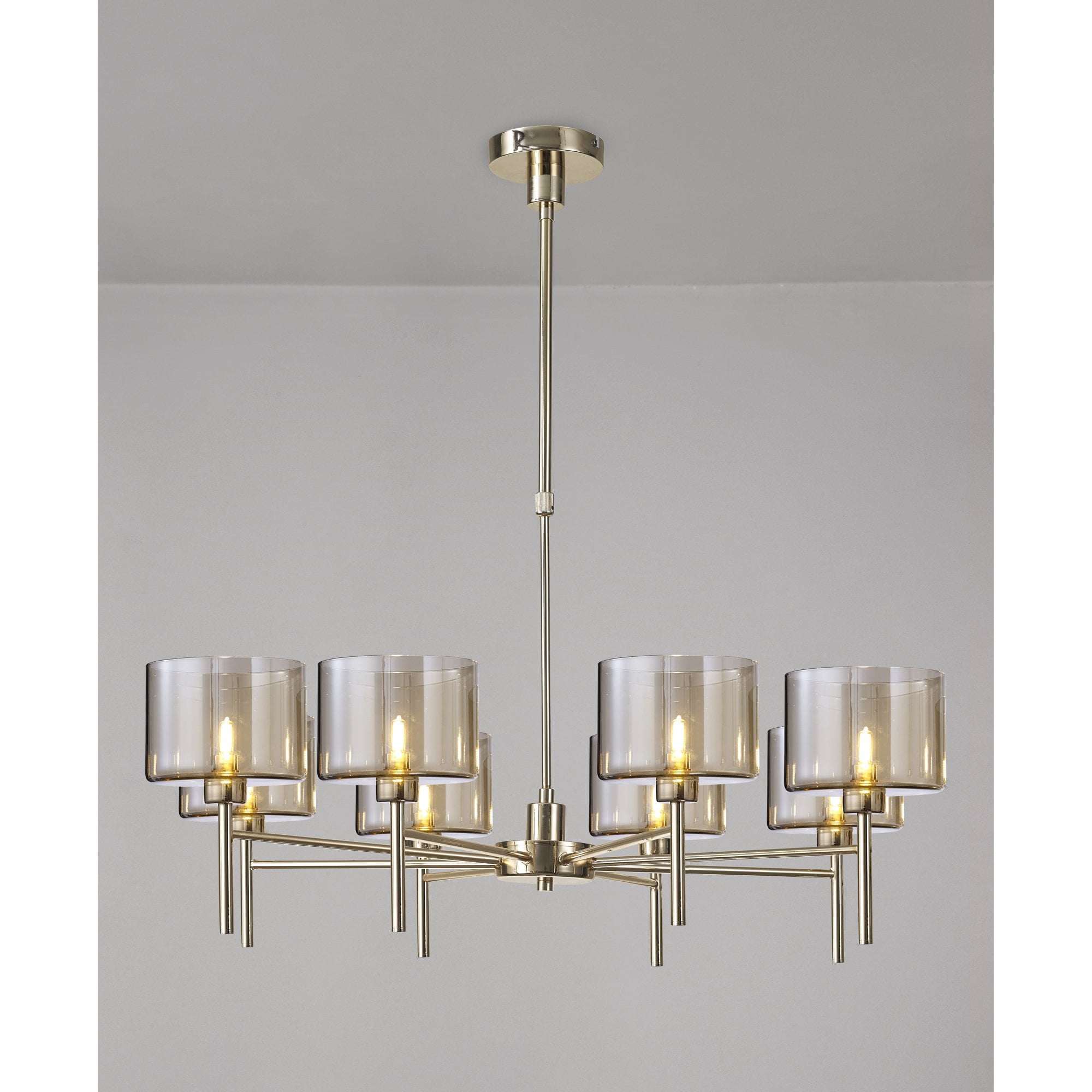 Fabula Tamworth 8 Light Telescopic Semi Flush - Short Cylinder Shades - French Gold & Cognac Glass