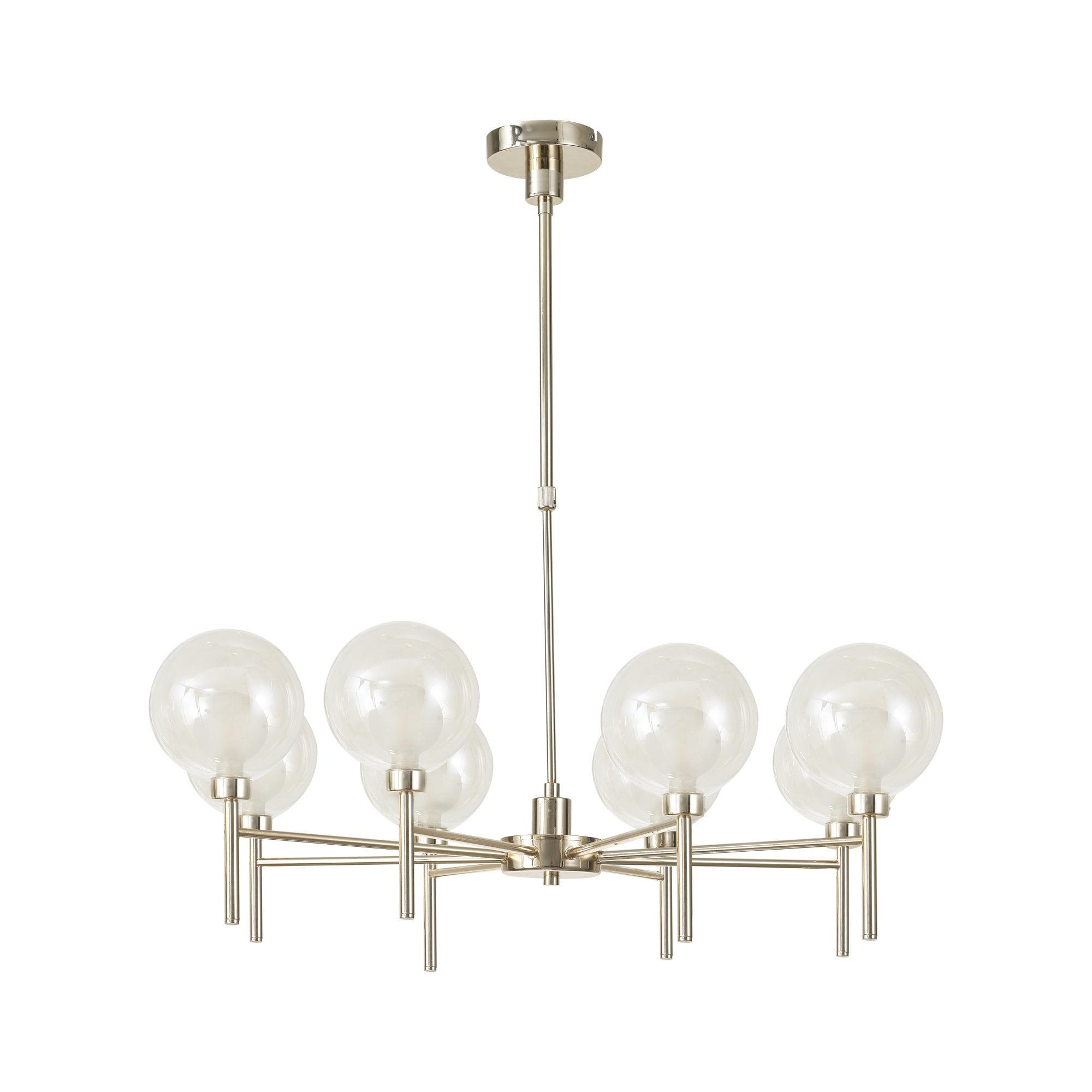 Fabula Tamworth 8 Light Telescopic Semi Flush - Round Shades with Inner Frosted Globes - French Gold, Cognac & Frosted Glass