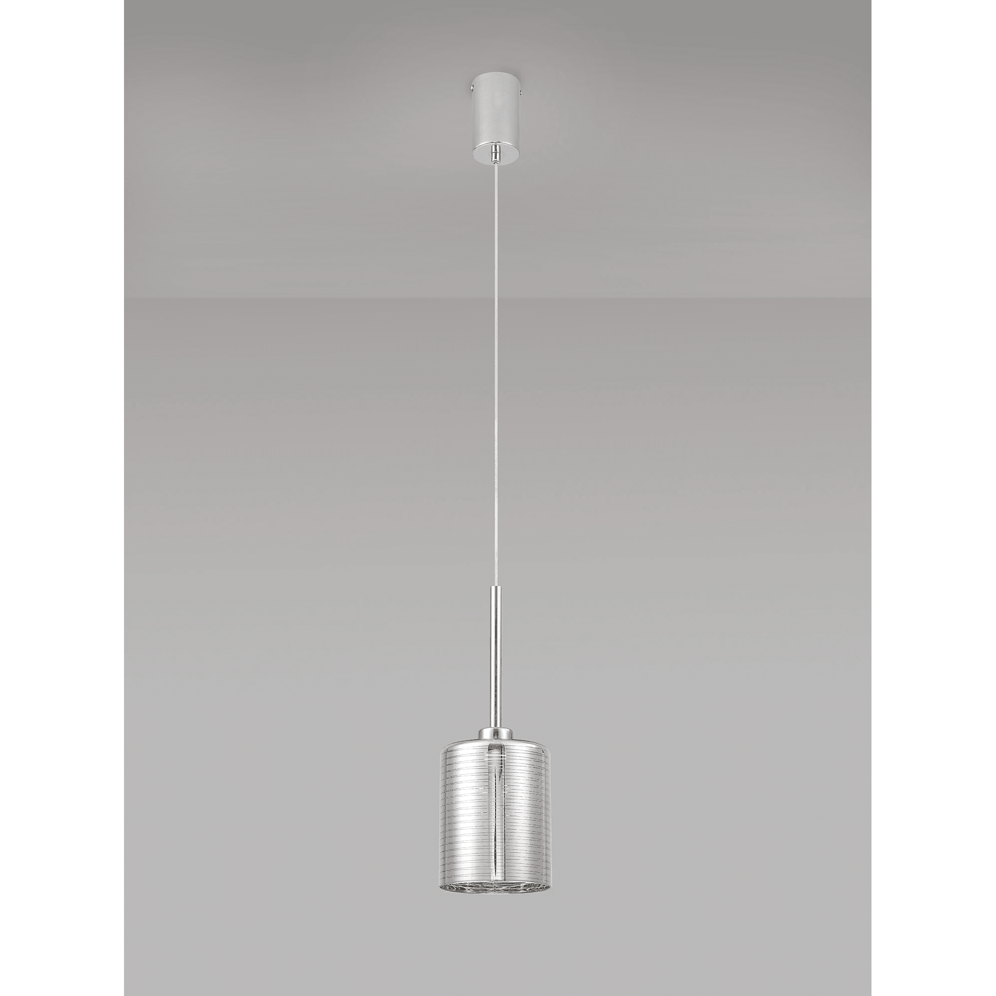 Fabula Tamworth Single Pendant - Medium Cylinder Shade - Polished Chrome & Chrome Lined Glass