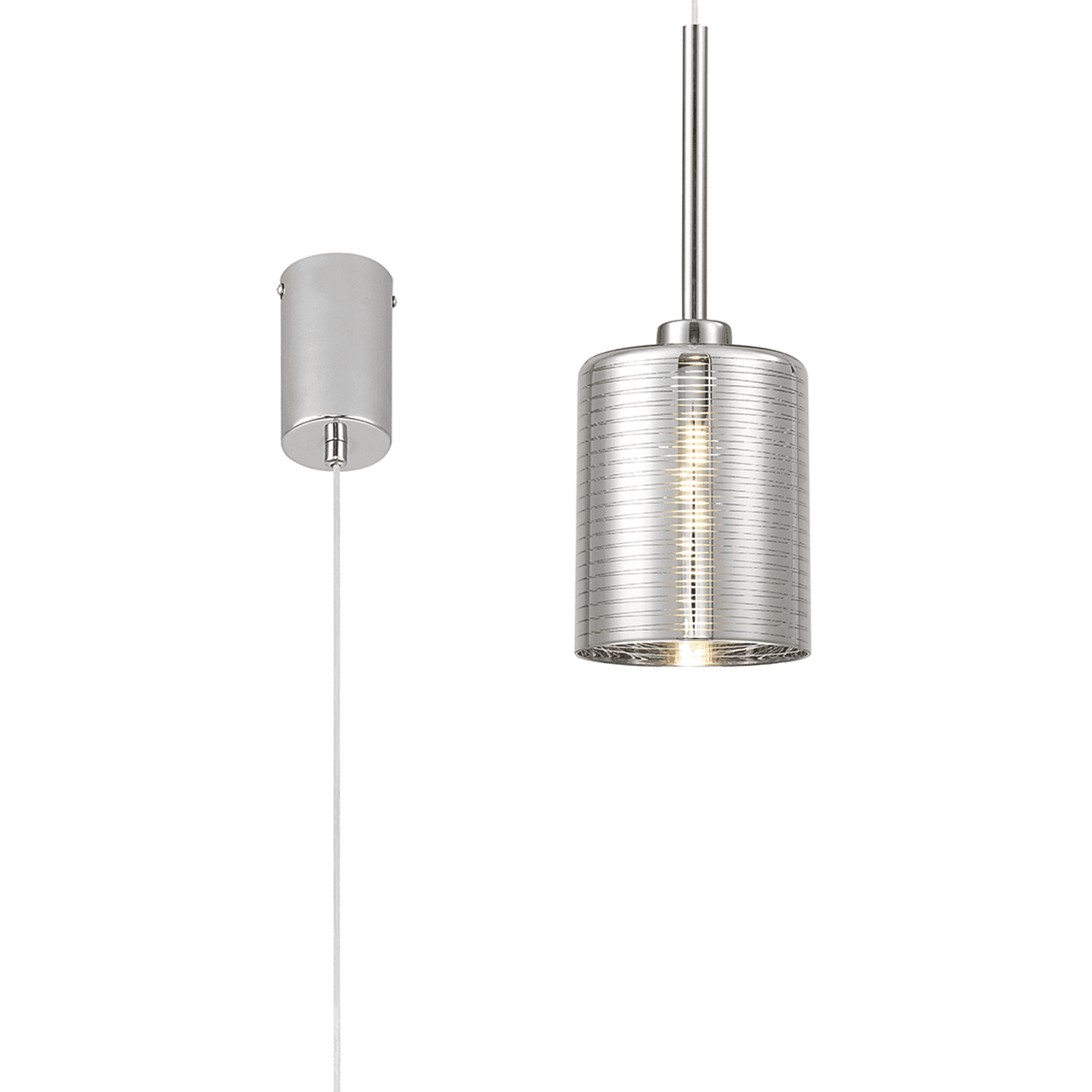 Fabula Tamworth Single Pendant - Medium Cylinder Shade - Polished Chrome & Chrome Lined Glass