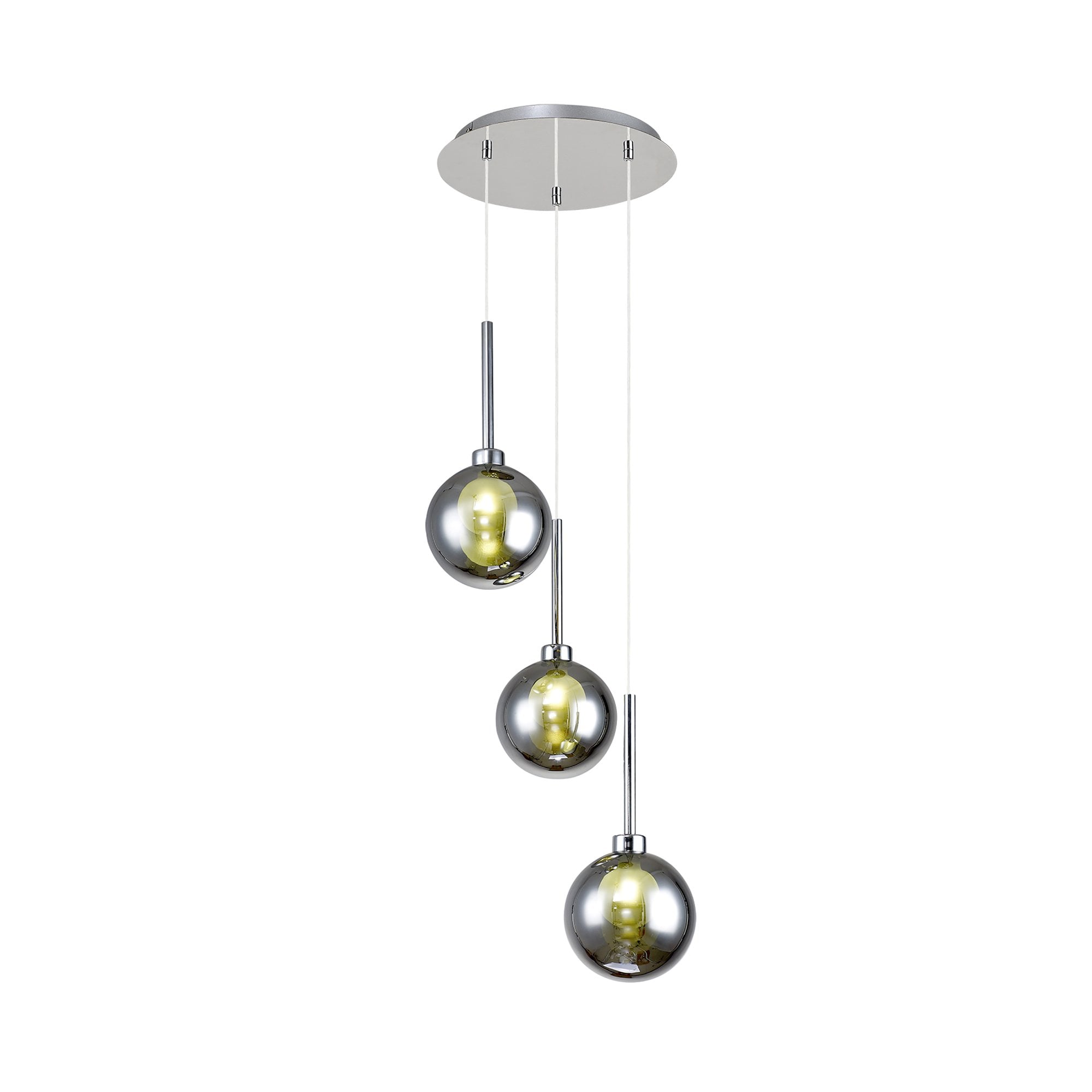 Fabula Tamworth 3 Light Round Pendant - Round Shades with Inner Frosted Globes - Polished Chrome, Chrome & Frosted Glass