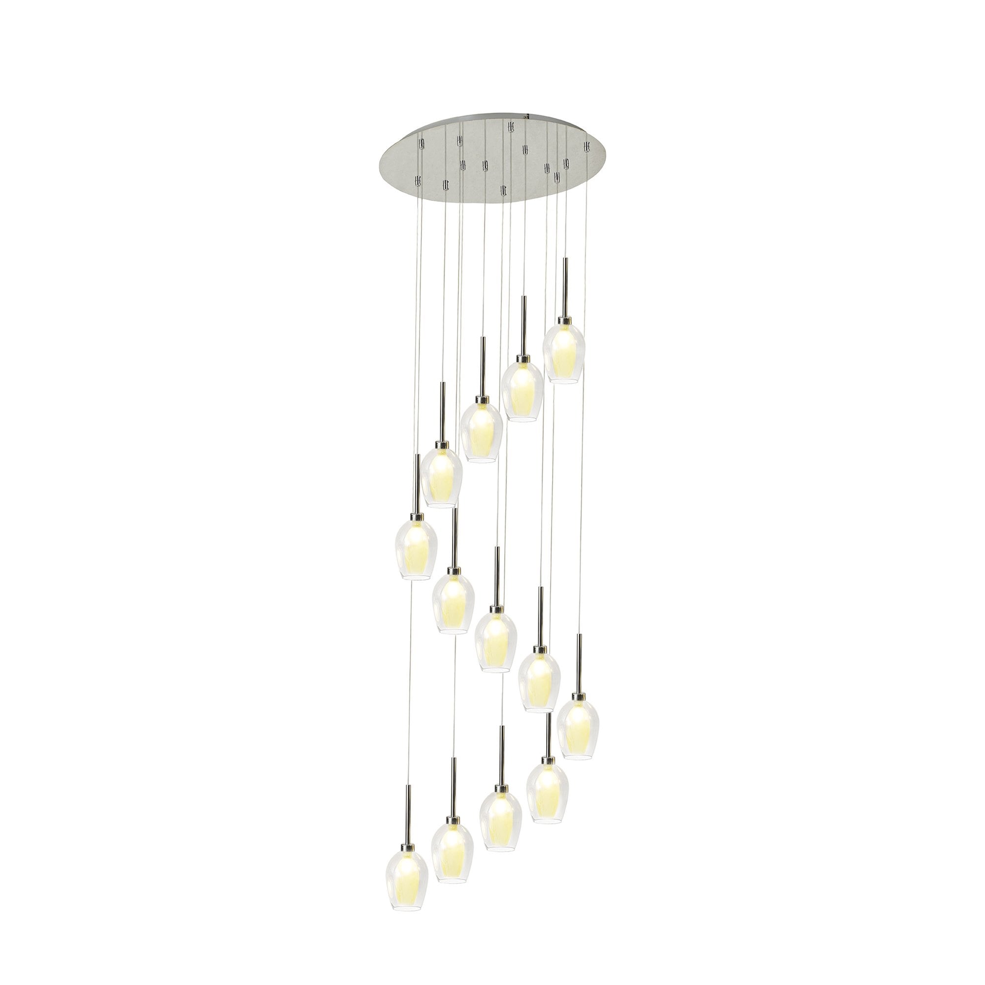 Fabula Tamworth 13 Light Round Pendant - Wine Glass Shades with Inner Frosted Glass - Polished Chrome, Smoked & Frosted Glass
