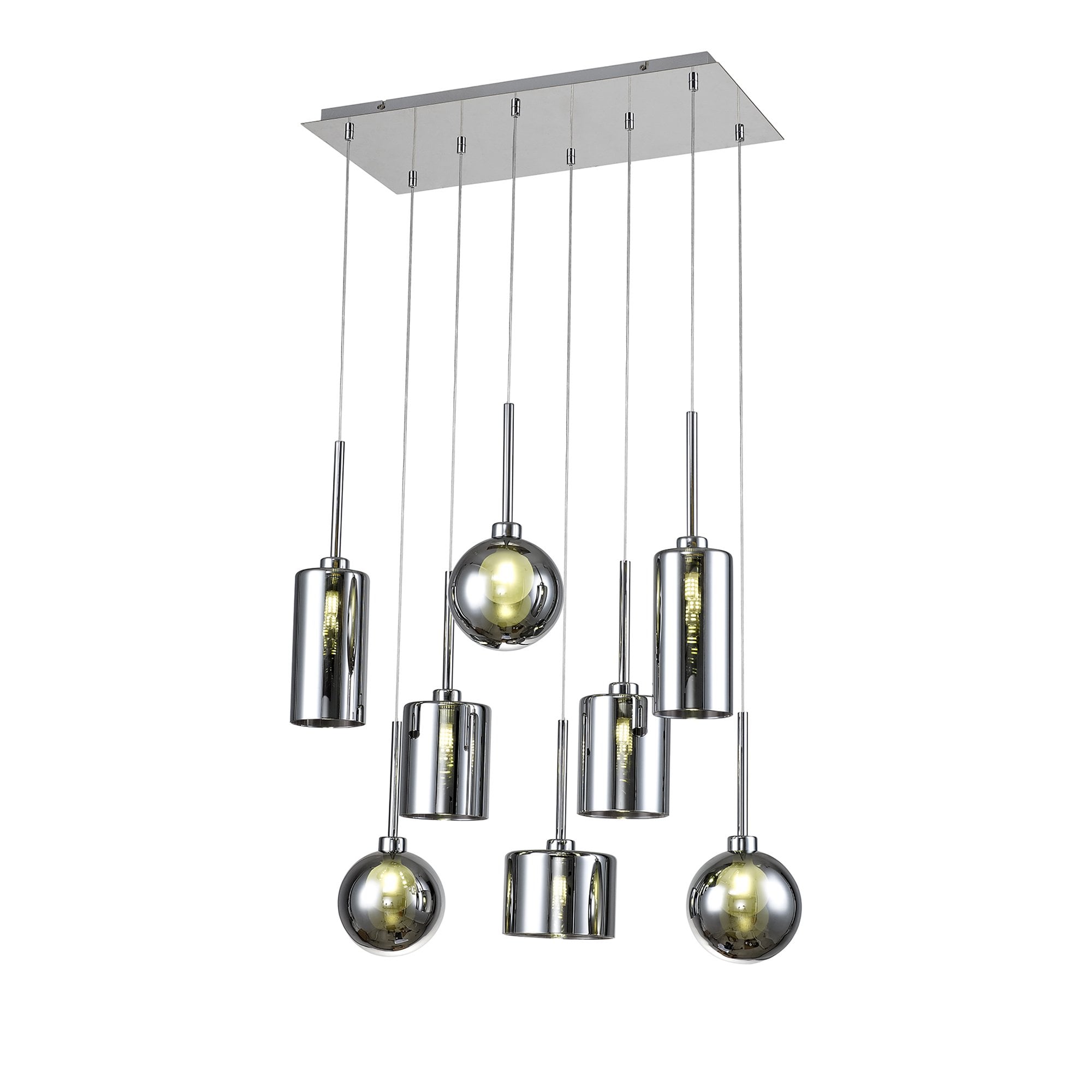 Fabula Tamworth 8 Light Rectangle Pendant - Mixed Shades G - Polished Chrome, Chrome & Frosted Glass