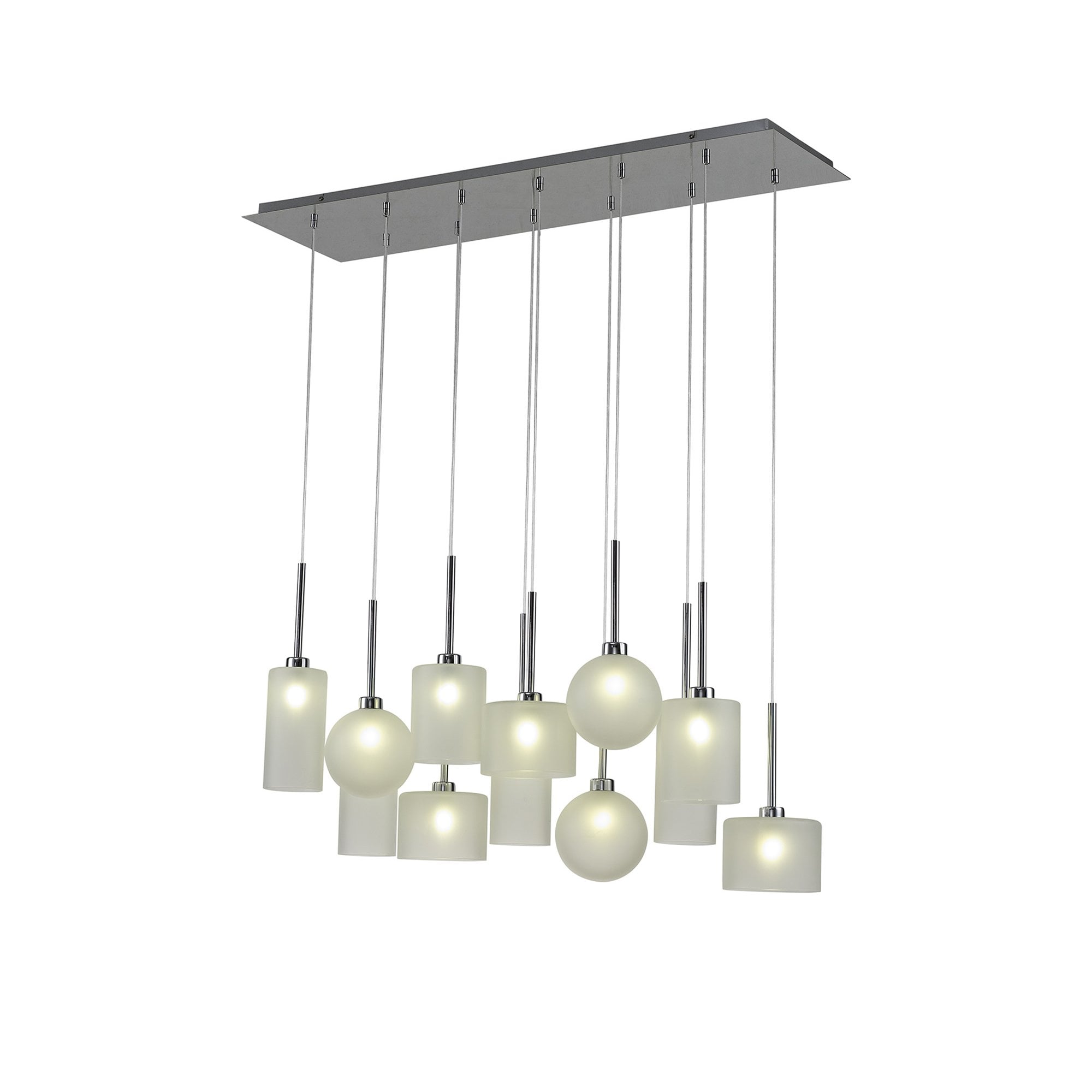 Fabula Tamworth 12 Light Linear Pendant - Mixed Shades G - Polished Chrome & Frosted Glass
