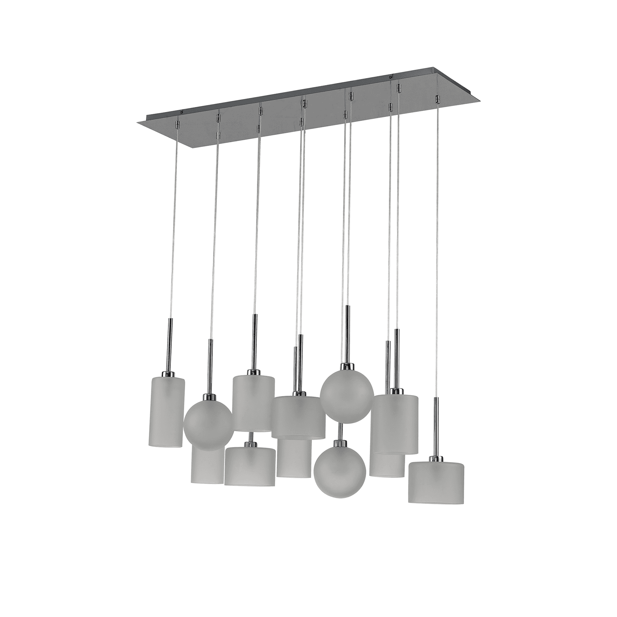 Fabula Tamworth 12 Light Linear Pendant - Mixed Shades G - Polished Chrome & Frosted Glass