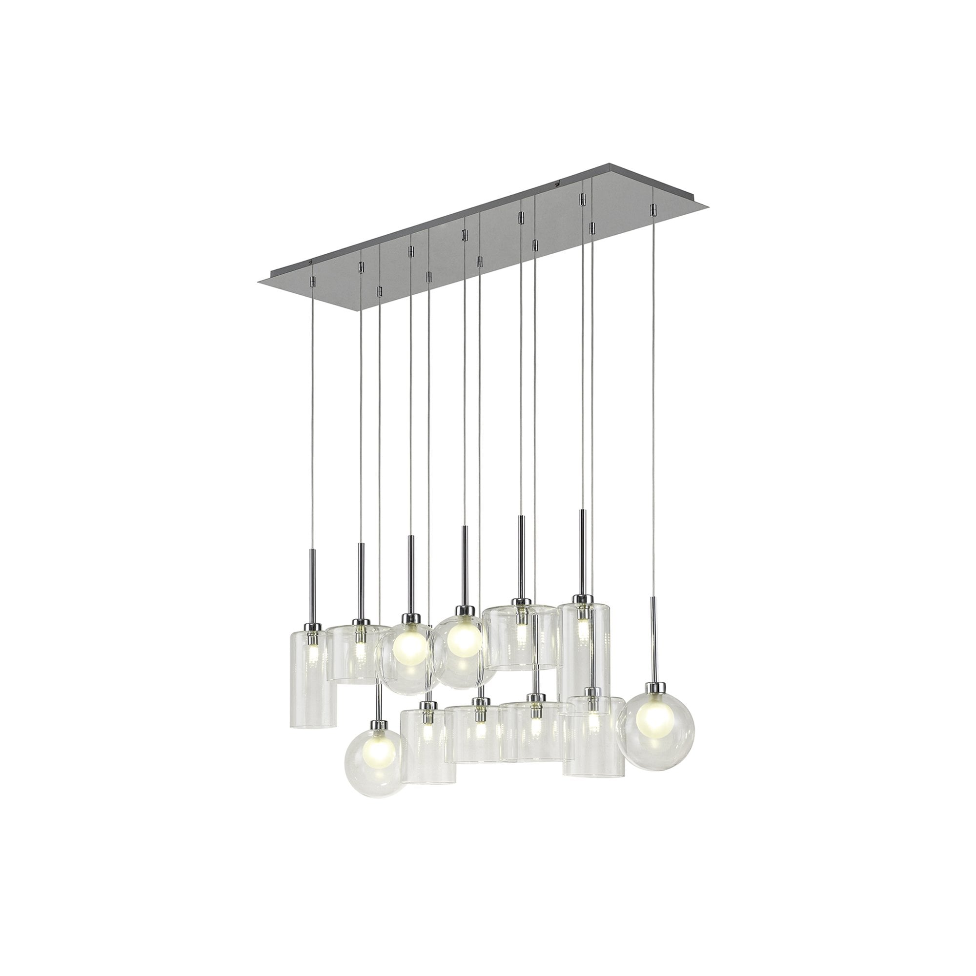 Fabula Tamworth 12 Light Linear Pendant - Mixed Shades G - Polished Chrome, Clear & Frosted Glass