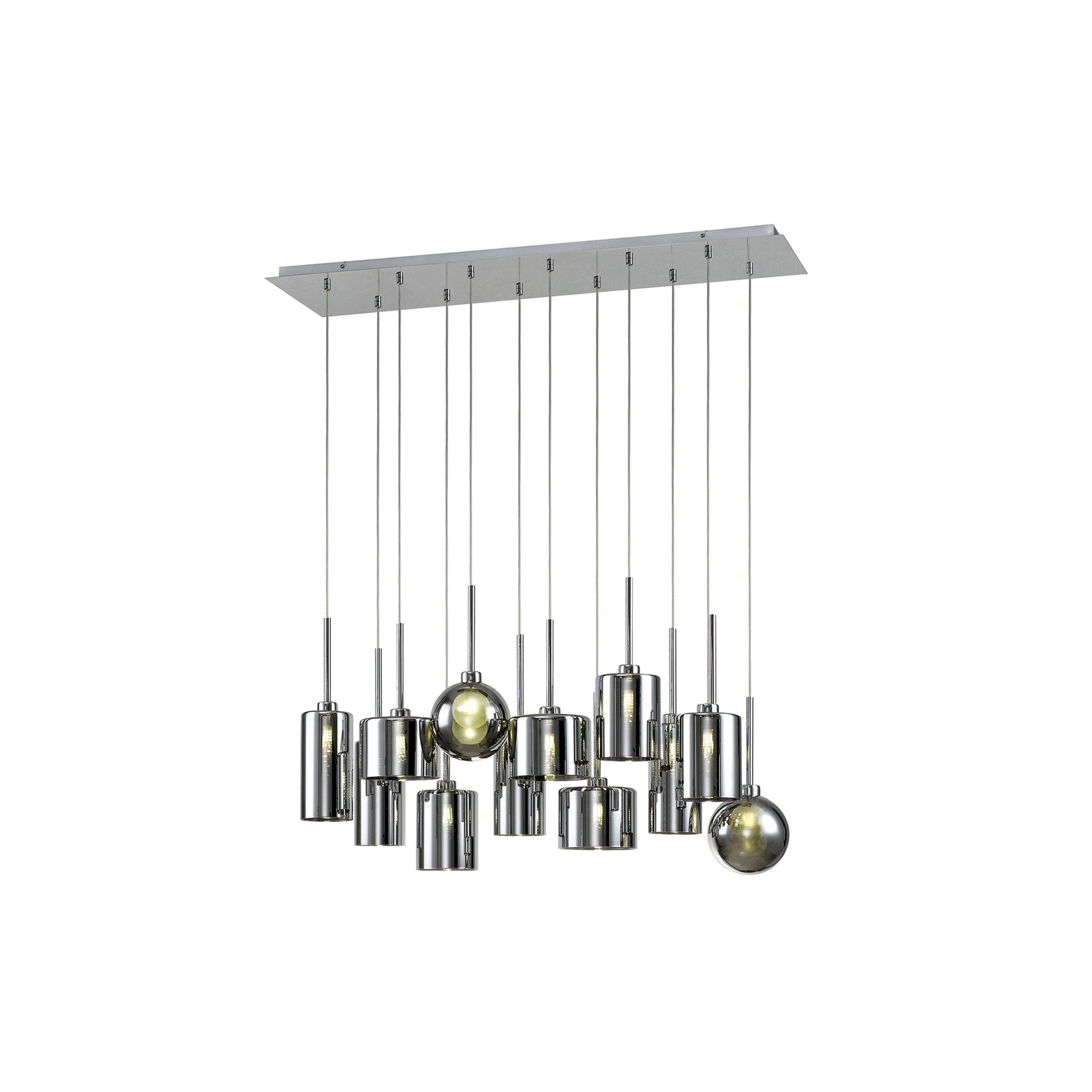 Fabula Tamworth 12 Light Linear Pendant - Mixed Shades G - Polished Chrome, Chrome & Frosted Glass